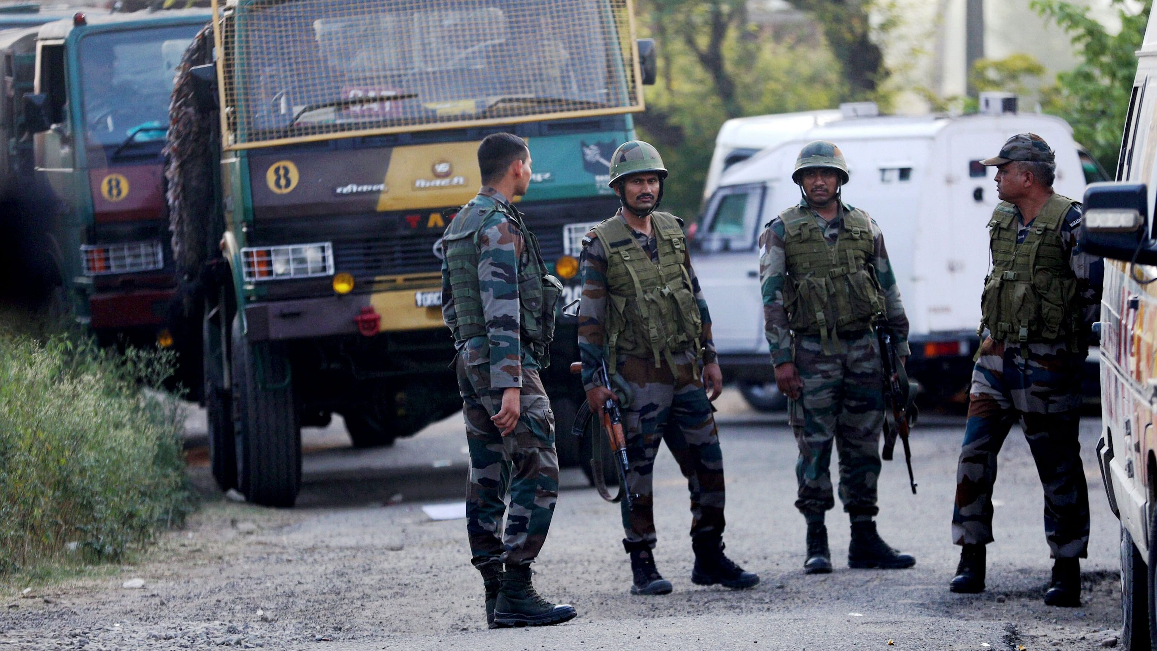 <div class="paragraphs"><p>Army personnel near the site of the ongoing encounter between security forces and terrorists at Saida Sukhal village in Hiranagar sector of Kathua district, Wednesday, June 12, 2024.</p></div>