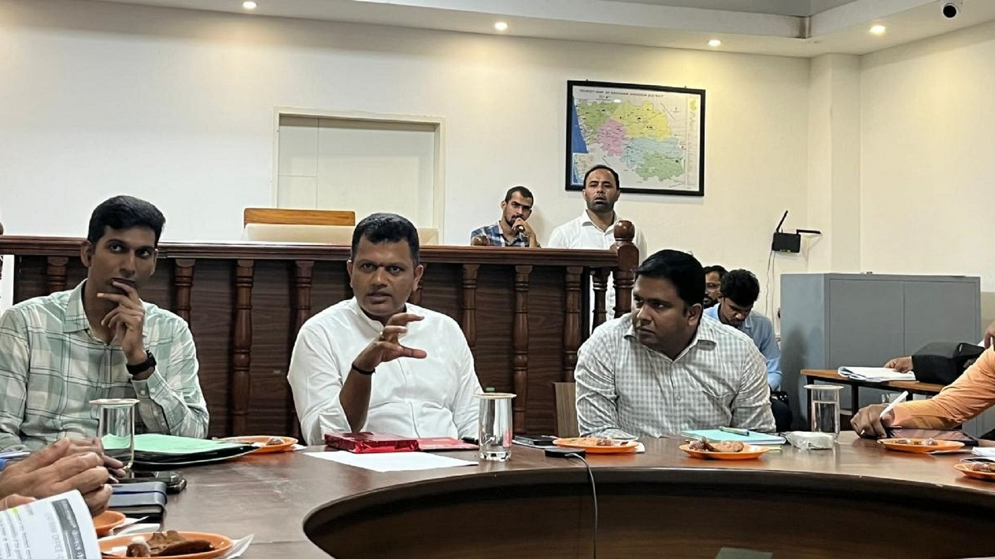 <div class="paragraphs"><p>Dakshina Kannada MP Capt Brijesh Chowta speaks during a meeting of the officials at the DC's office in Mangaluru on Wednesday.</p></div>