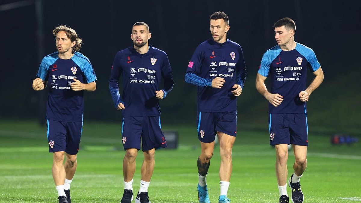 <div class="paragraphs"><p>Croatia's Luka Modric, Mateo Kovacic, Ivan Perisic and Dominik Livakovic during training.</p></div>