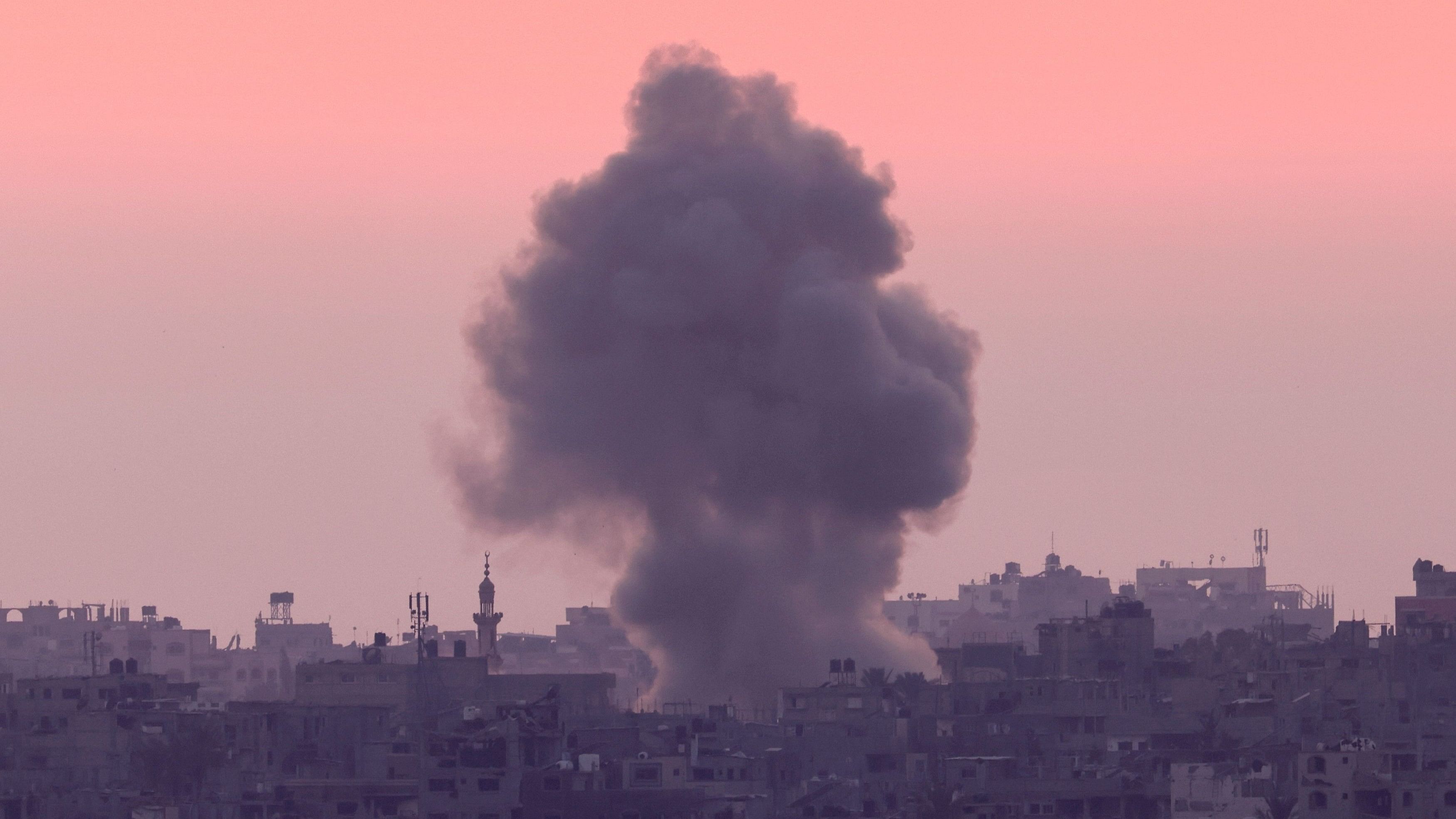 <div class="paragraphs"><p>Smoke rises over the Gaza Strip, following an Israeli air strike. Image for representational purposes.</p></div>