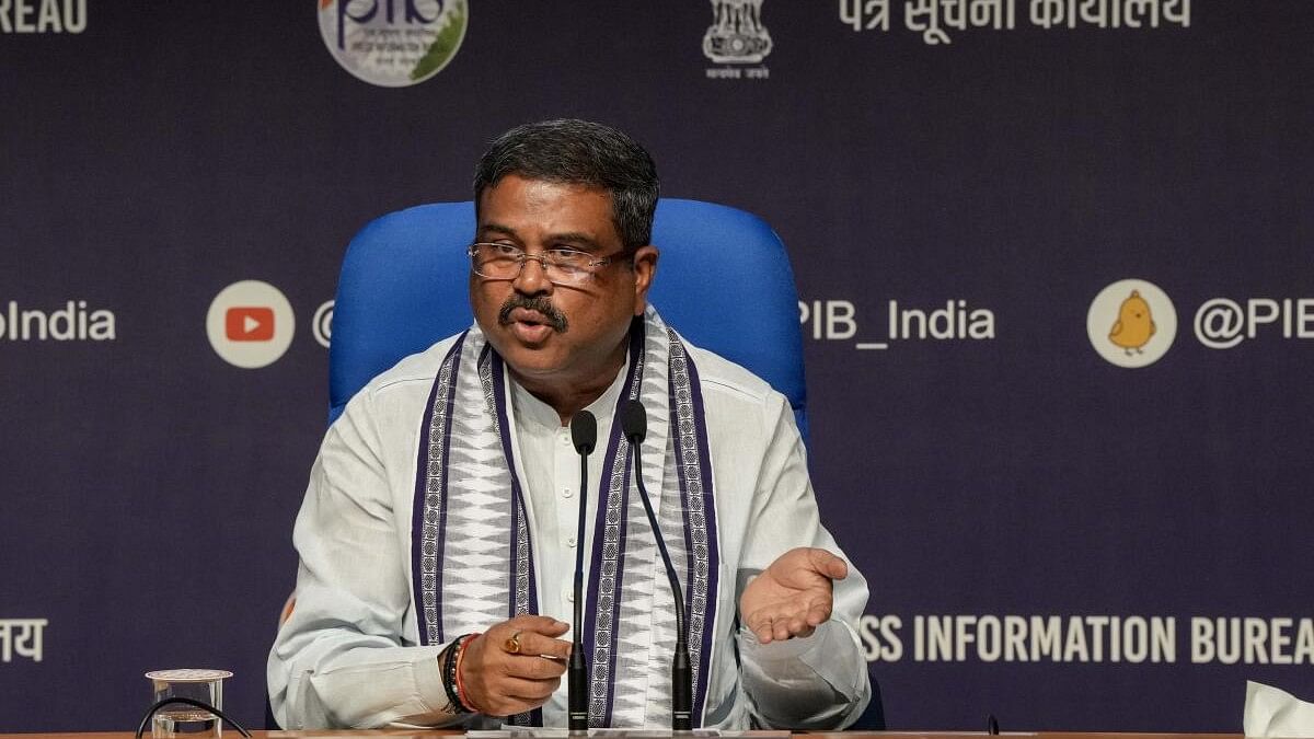 <div class="paragraphs"><p>Union Education Minister Dharmendra Pradhan addresses a press conference regarding the alleged irregularities in NEET 2024 results and UGC-NET 2024 exam cancellation.</p></div>