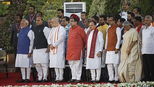 <div class="paragraphs"><p>India's Prime Minister Narendra Modi, Nitin Gadkari and Amit Shah attend the swearing-in ceremony</p></div>