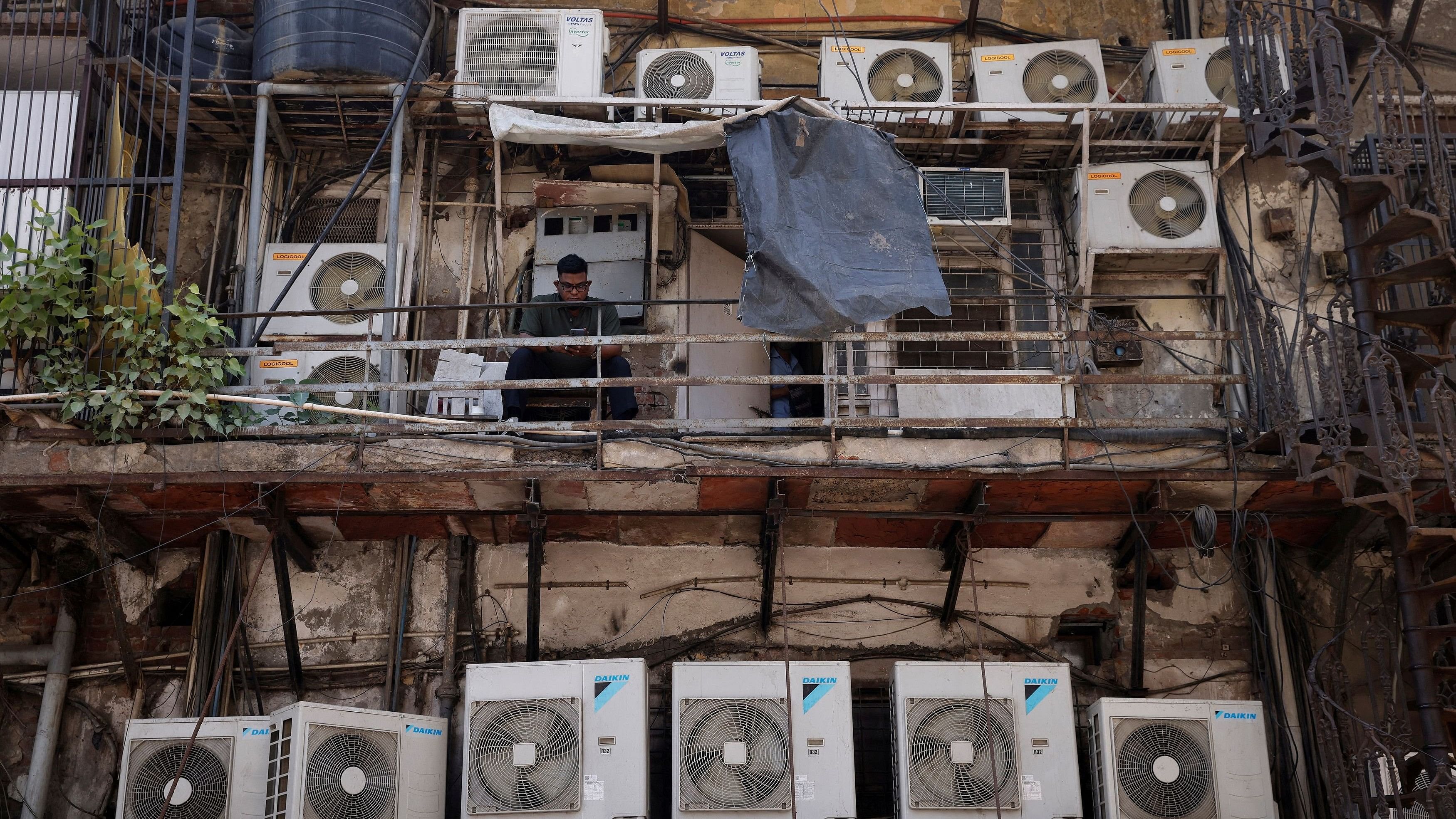 <div class="paragraphs"><p>As unprecedented heatwaves continue to plague the country,  demand of air conditioners (ACs) are reaching record highs, forcing manufacturers to airlift components from other countries.</p><p>Representative image of a building in New Delhi with several ACs.</p></div>