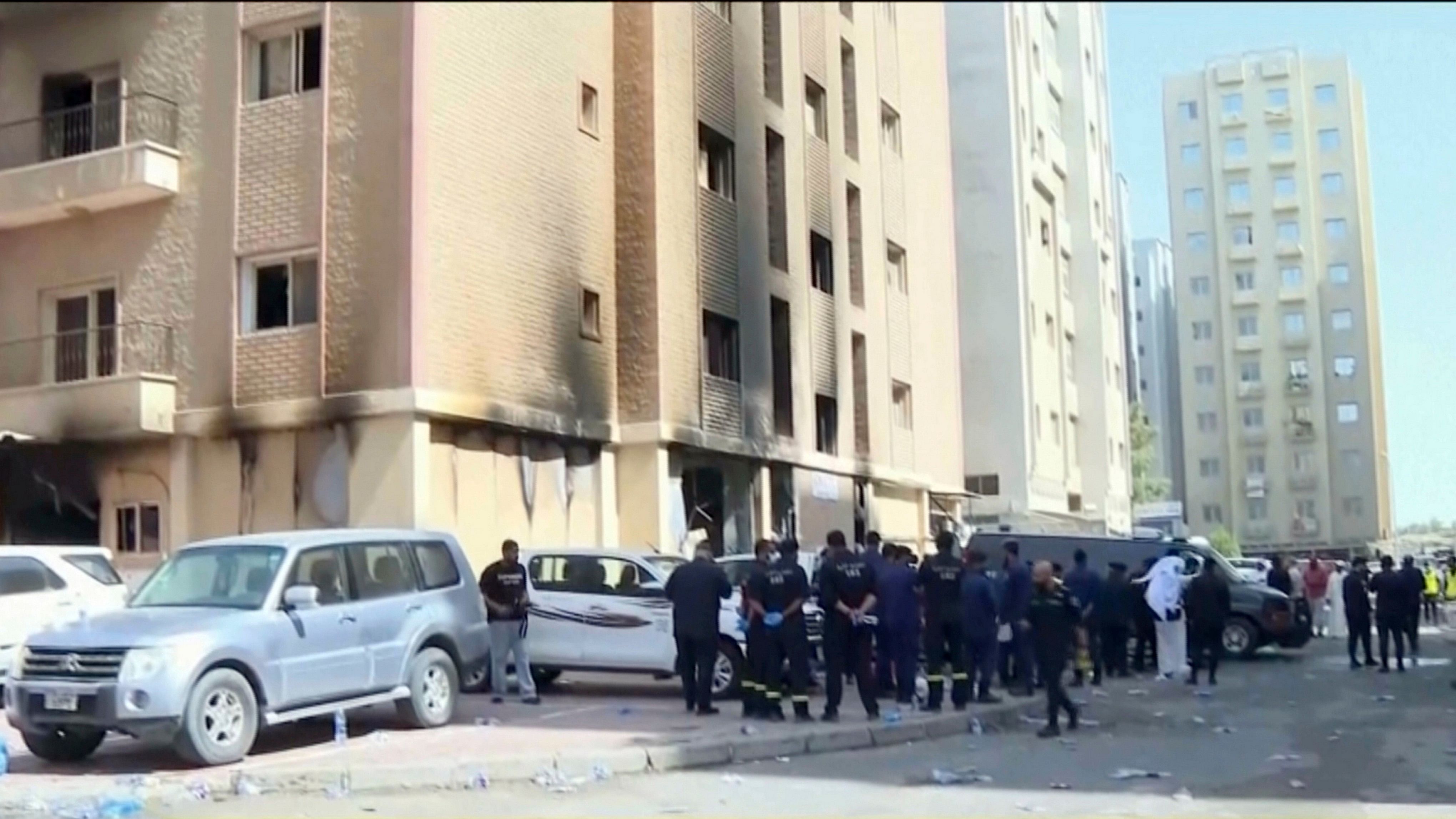 <div class="paragraphs"><p>Rescuers arrive at the site of a building that caught fire in Kuwait, Wednesday, June 12, 2024. </p></div>