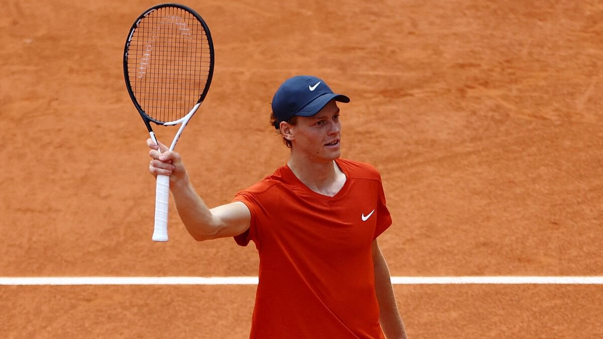 <div class="paragraphs"><p>Italy's Jannik Sinner celebrates winning his quarter final match against Bulgaria's Grigor Dimitrov.</p></div>