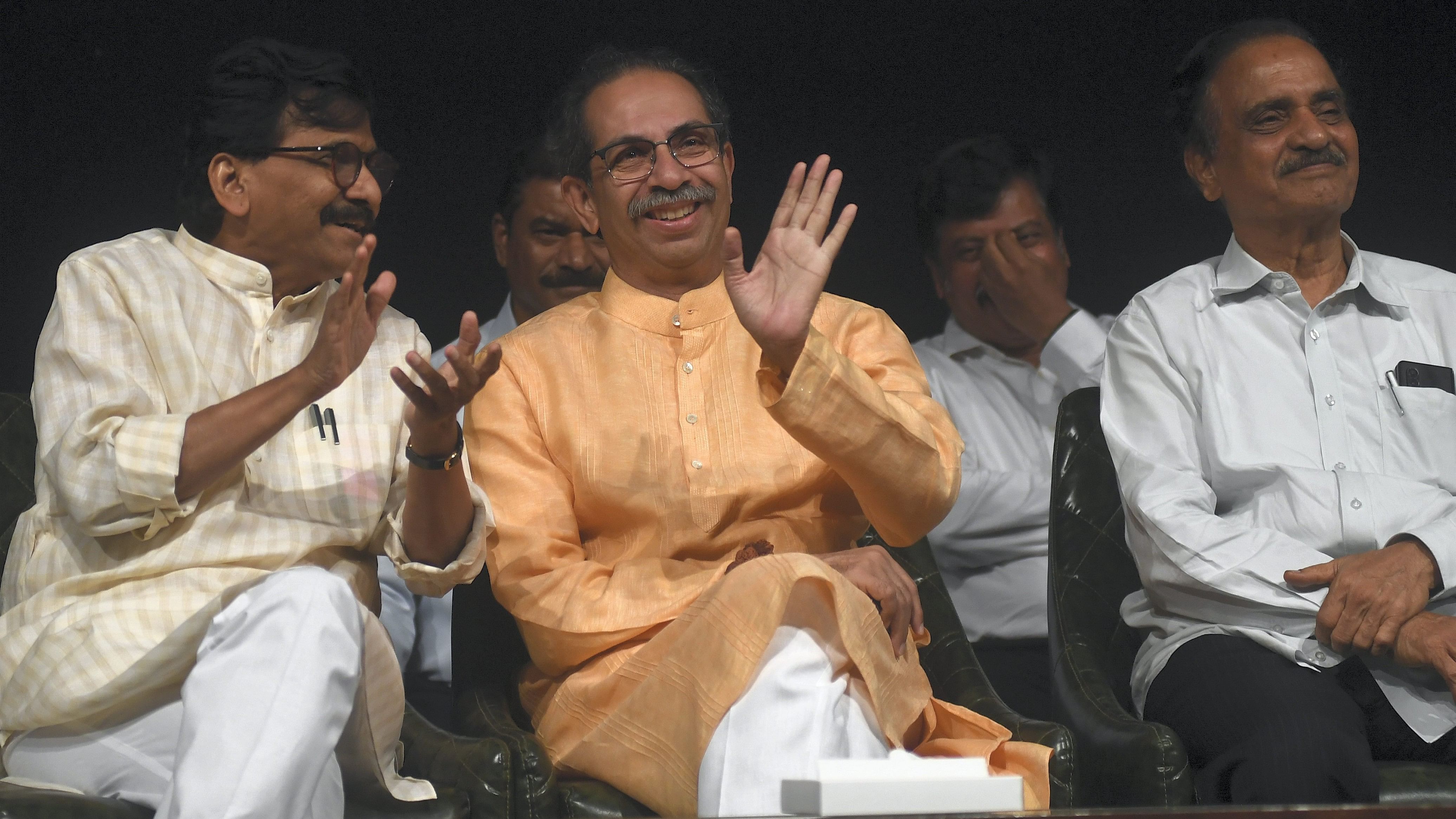 <div class="paragraphs"><p>Shiv Sena (UBT) chief and former Maharashtra CM Uddhav Thackeray with party leader Sanjay Raut during a party meeting, in Mumbai.&nbsp;</p></div>