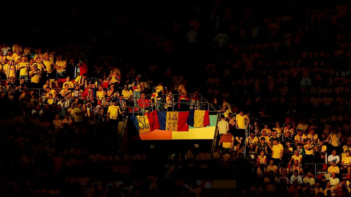 <div class="paragraphs"><p>General view of Romania fans inside the stadium before the match </p></div>