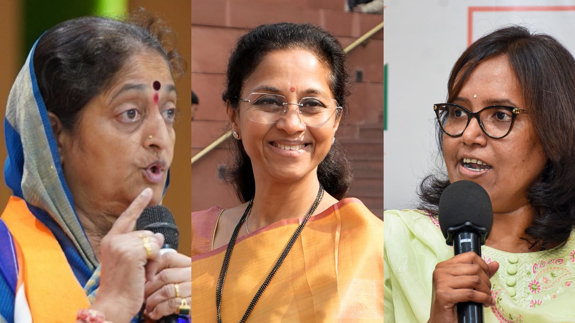 <div class="paragraphs"><p>L to R : BJP's Smita Wagh, NCP (SP)'s Supriya Sule and Congress'&nbsp;Varsha Gaikwad.</p></div>