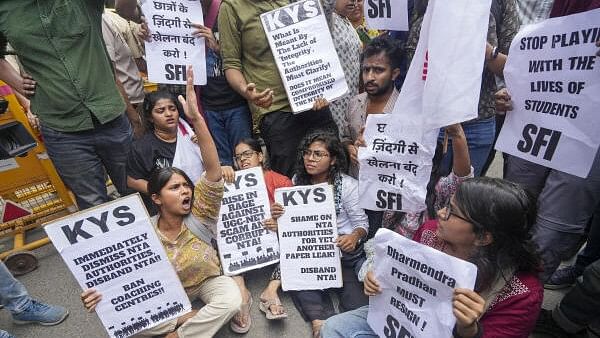 <div class="paragraphs"><p>Students protesting over the NEET-UG and UGC-NET examinations issue.</p></div>