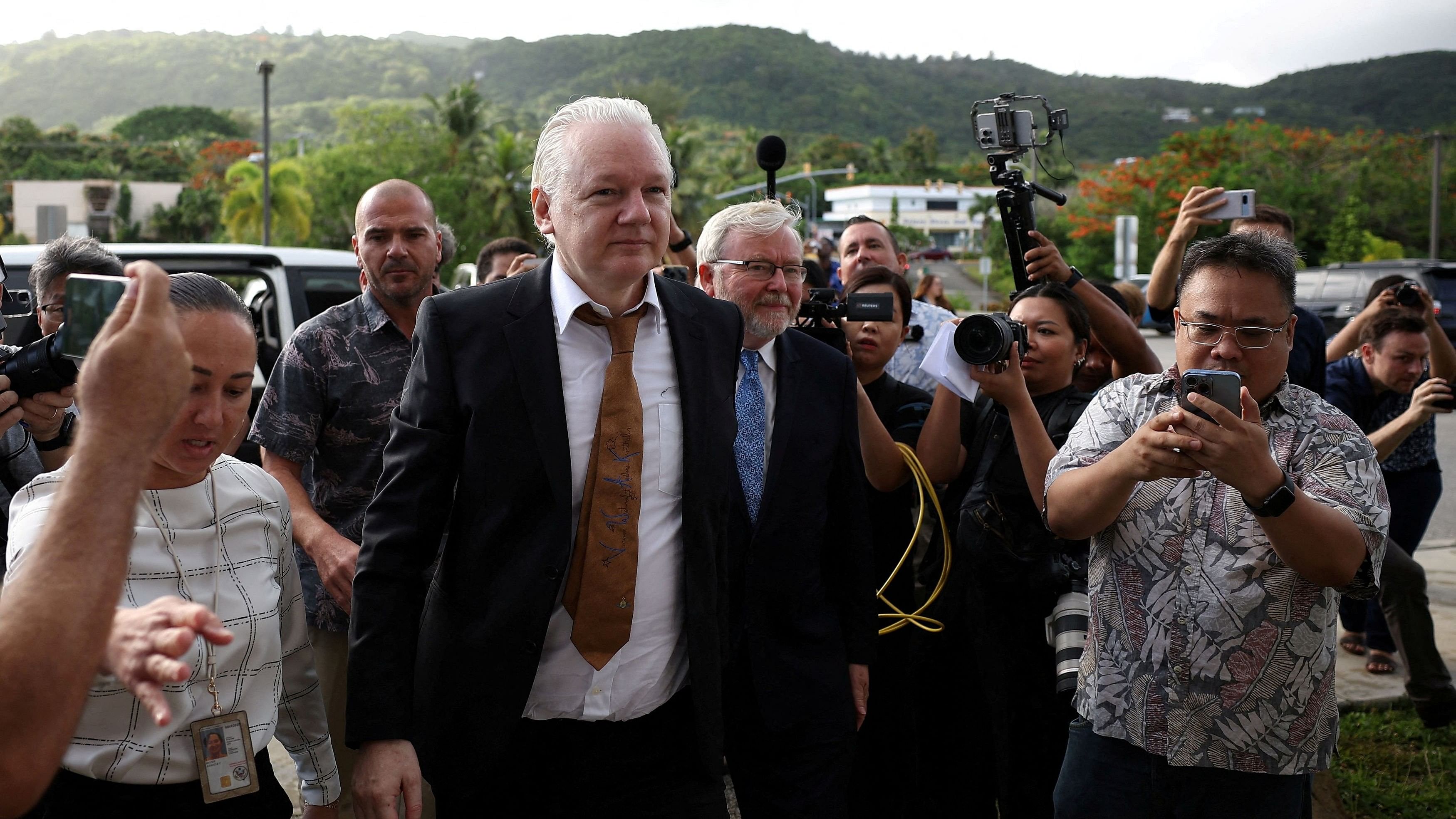 <div class="paragraphs"><p>WikiLeaks founder Julian Assange arrives at a United States District Court in Saipan, Northern Mariana Islands, US, June 26, 2024. </p></div>