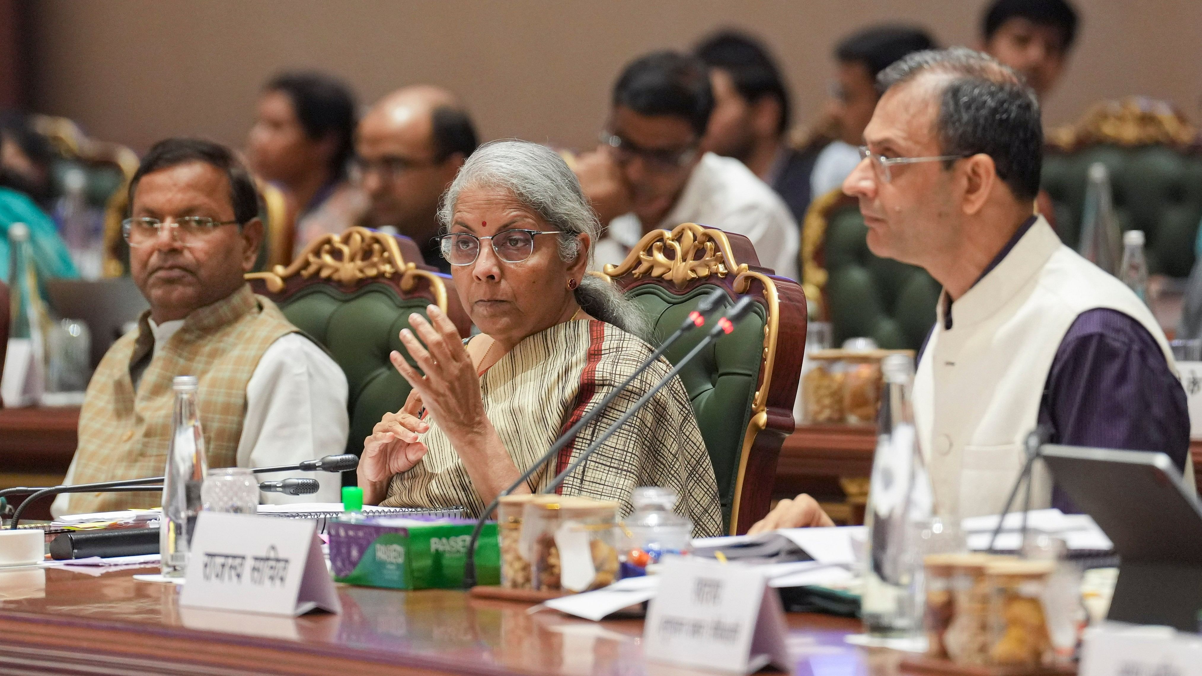 <div class="paragraphs"><p>Union Finance Minister Nirmala Sitharaman chairs the GST Council meeting in New Delhi on Saturday. </p></div>