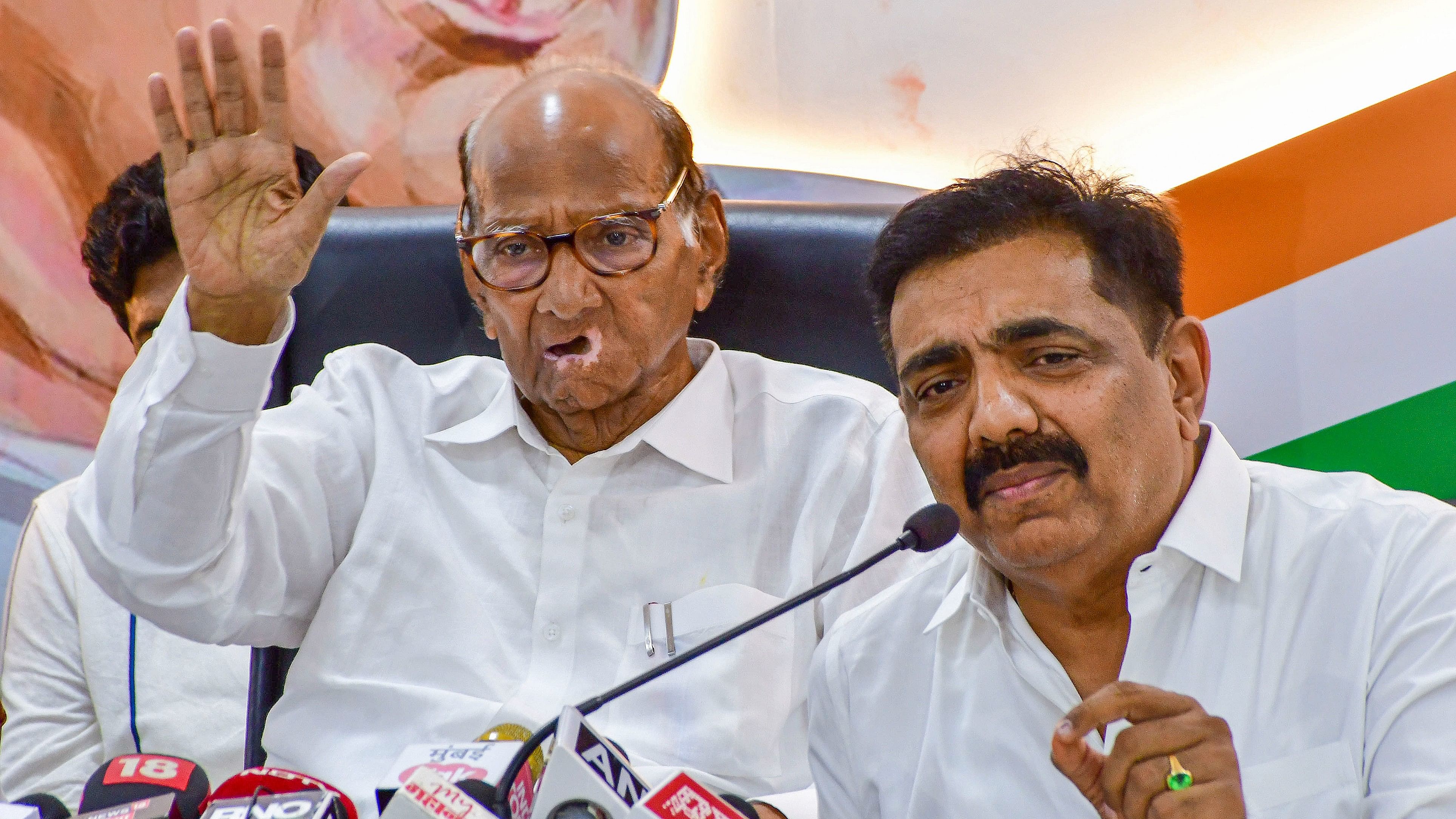 <div class="paragraphs"><p>NCP (Sharadchandra Pawar) chief Sharad Pawar and party leader Jayant Patil address the media, in Mumbai, on Thursday.</p></div>