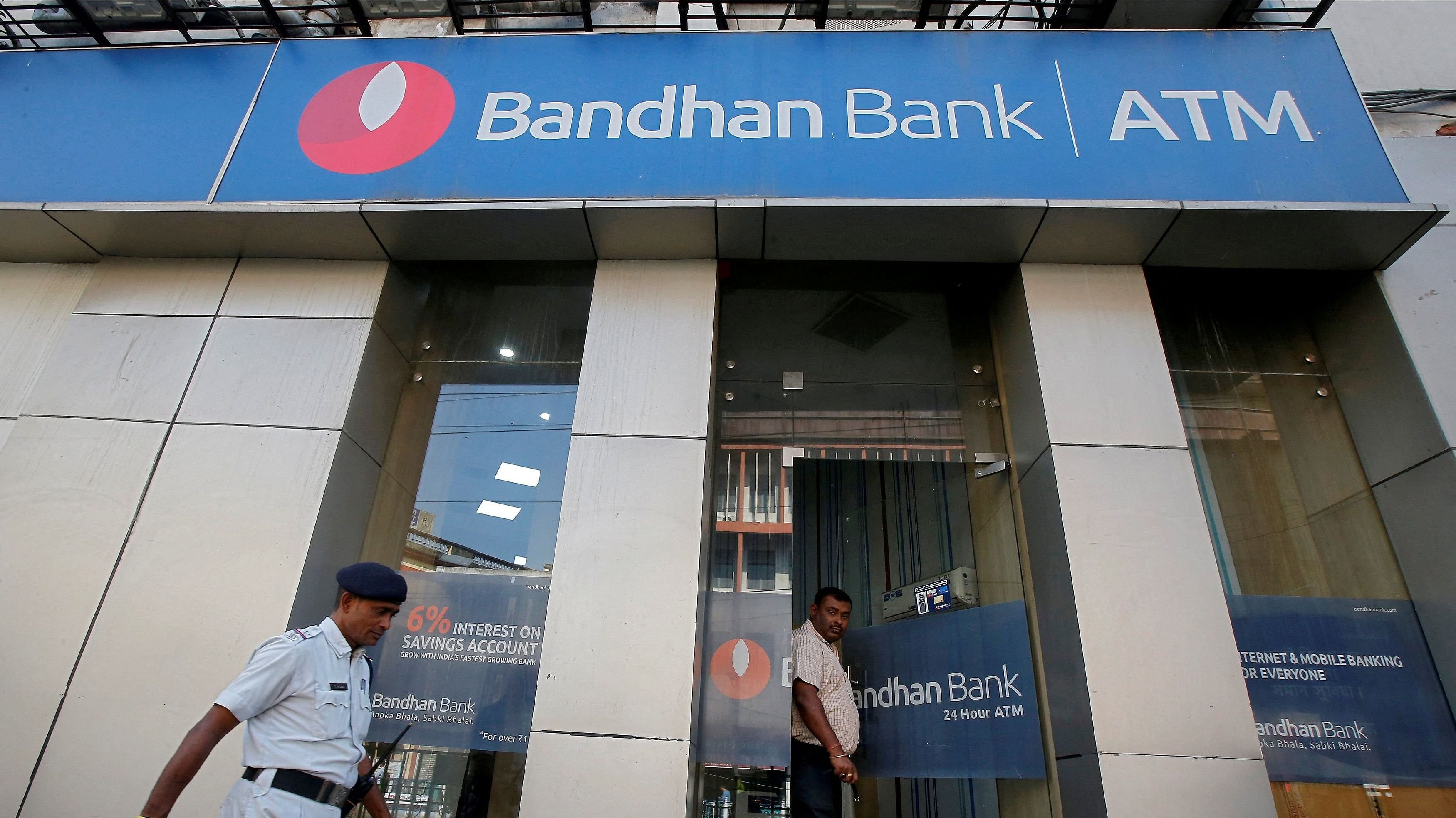 <div class="paragraphs"><p>A man leaves an automated teller machine  facility of Bandhan Bank.</p></div>