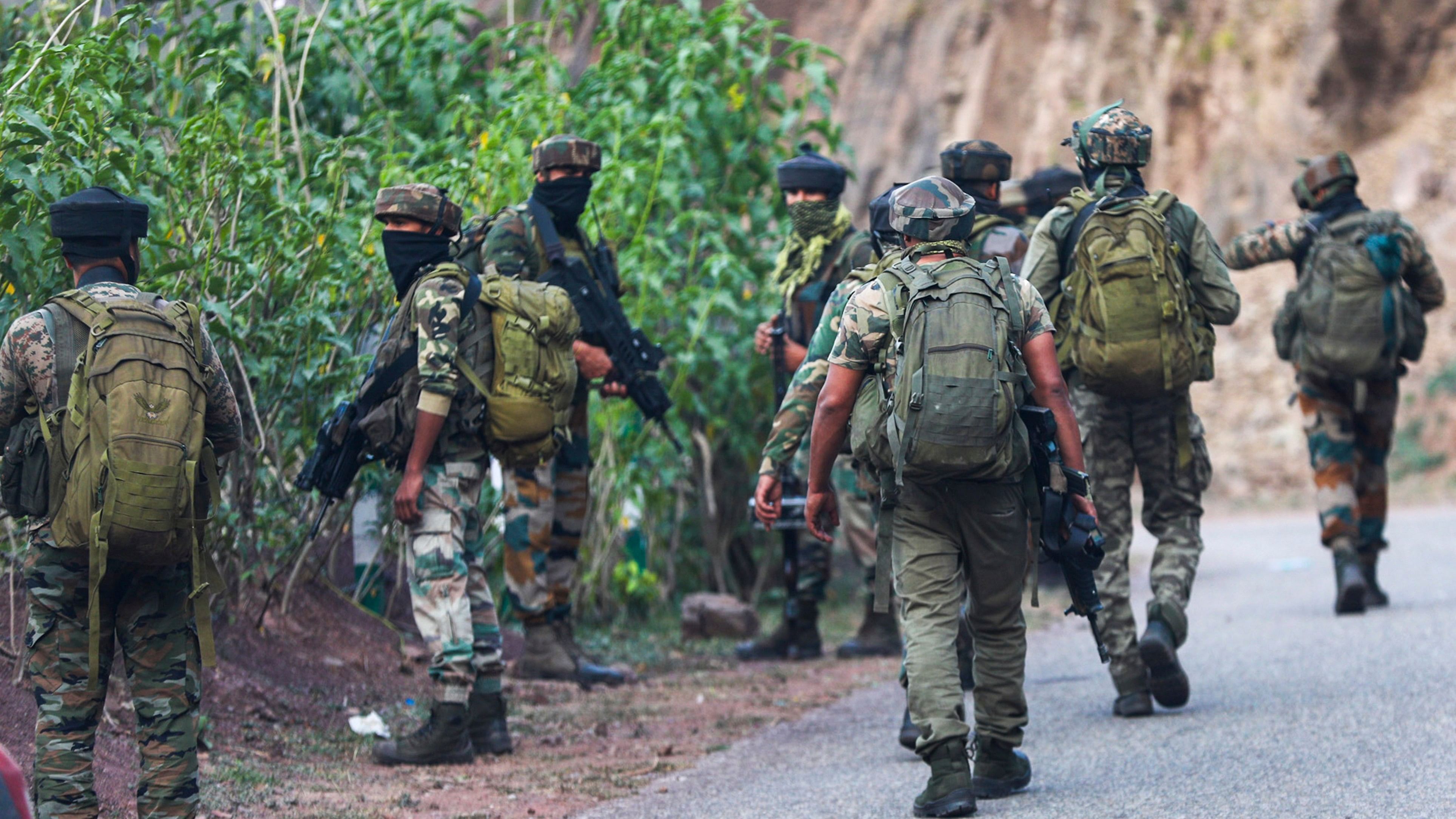 <div class="paragraphs"><p>Army personnel conduct search operation after a bus carrying pilgrims was ambushed by terrorists, in Reasi district of Jammu and Kashmir, Monday, June 10, 2024. </p></div>