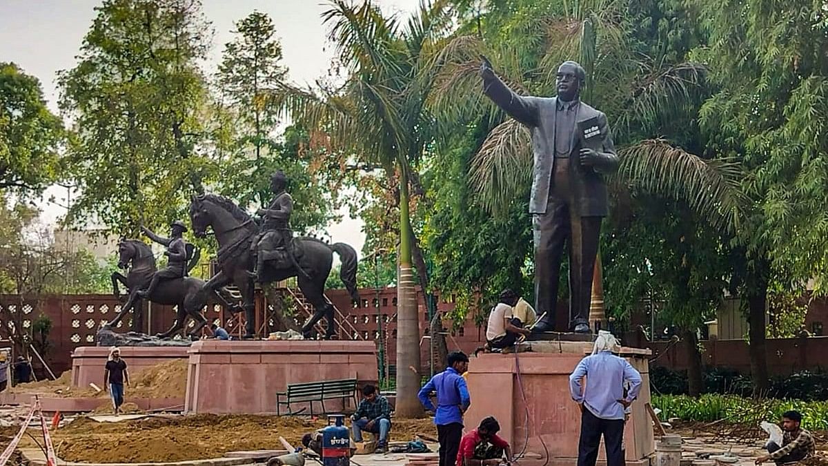 <div class="paragraphs"><p>Statues of BR Ambedkar and others during relocation within the Parliament premises as part of the redevelopment project</p></div>