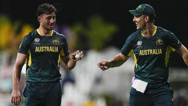 <div class="paragraphs"><p>Australia's bowler Marcus Stoinis, left, talks to his captain Mitchell Marsh during the men's T20 World Cup </p></div>