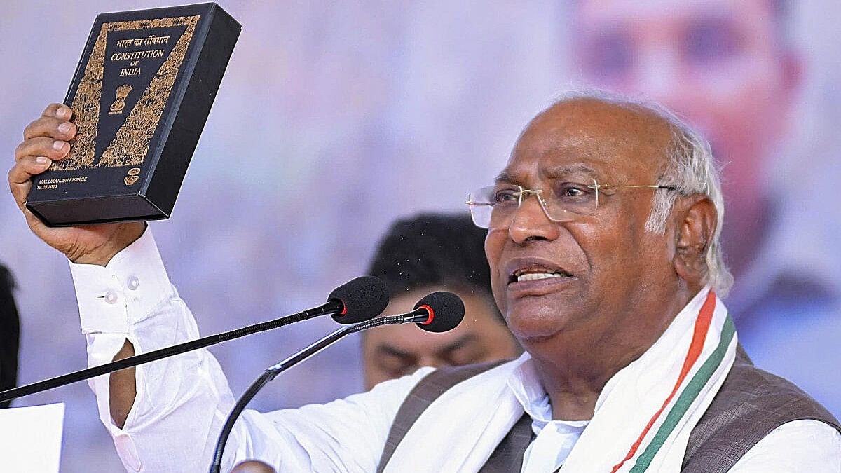 <div class="paragraphs"><p>Congress President Mallikarajun Kharge addresses a public rally during the ongoing Lok Sabha polls.&nbsp;</p></div>