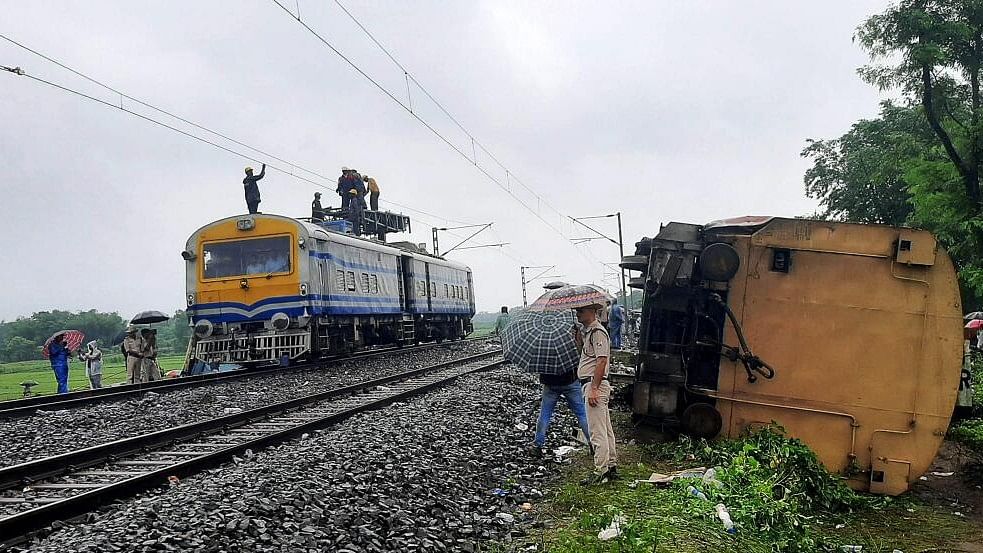 <div class="paragraphs"><p>Restoration work underway near the accident site a day after the collision between the Kanchanjunga Express and a goods train, near Rangapani railway station in Bengal.</p></div>