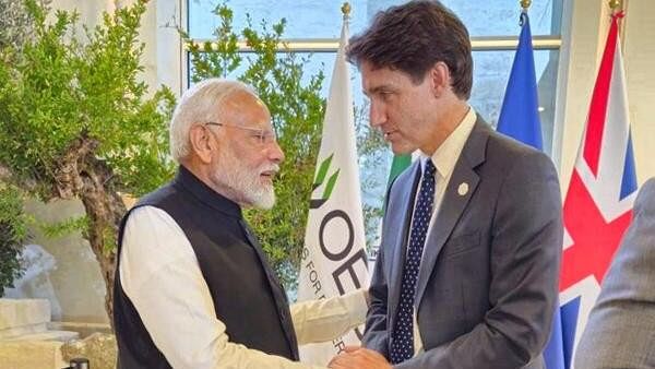 <div class="paragraphs"><p>Prime Minister Narendra Modi with Prime Minister of Canada Justin Trudeau on the sidelines of the G7 summit, in Apulia, Italy.</p></div>