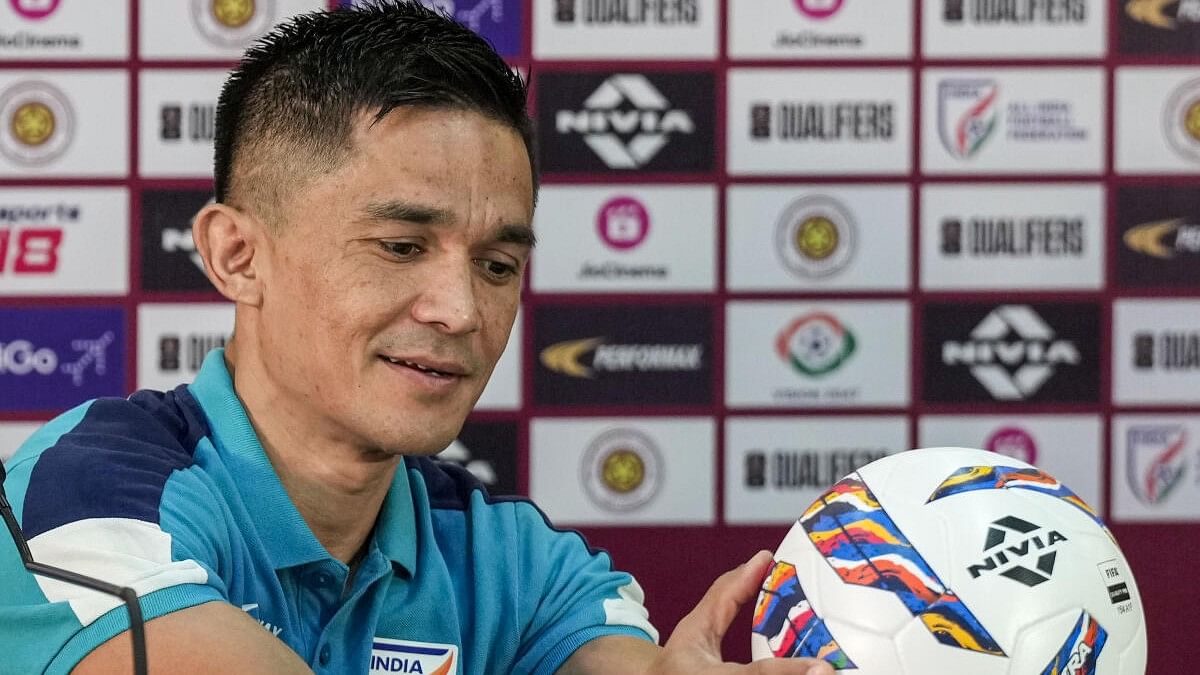 <div class="paragraphs"><p>Indian national football team captain Sunil Chhetri addresses the media prior to the FIFA World Cup 2026 and AFC Asian Cup 2027 preliminary joint qualification round two match between India and Kuwait, at Vivekananda Yuba Bharati Krirangan (Salt Lake Stadium), in Kolkata.</p></div>