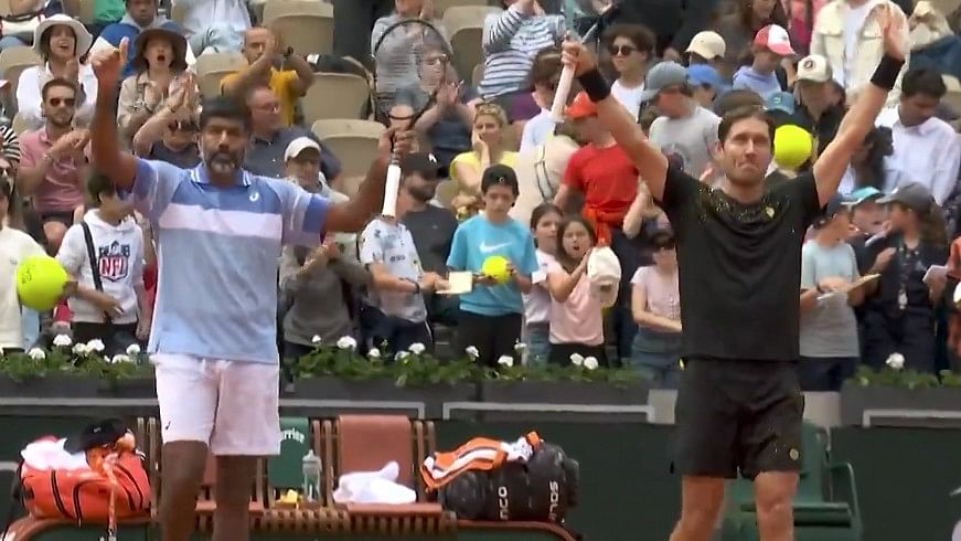 <div class="paragraphs"><p>Rohan Bopanna and Matthew Ebden after winning the French Open quarter finals.</p></div>