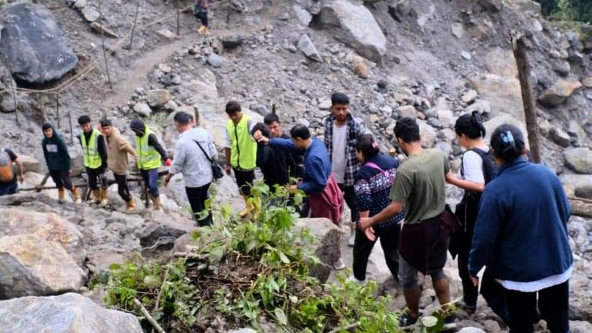 <div class="paragraphs"><p>Stranded tourists being evacuated in Sikkim.</p></div>