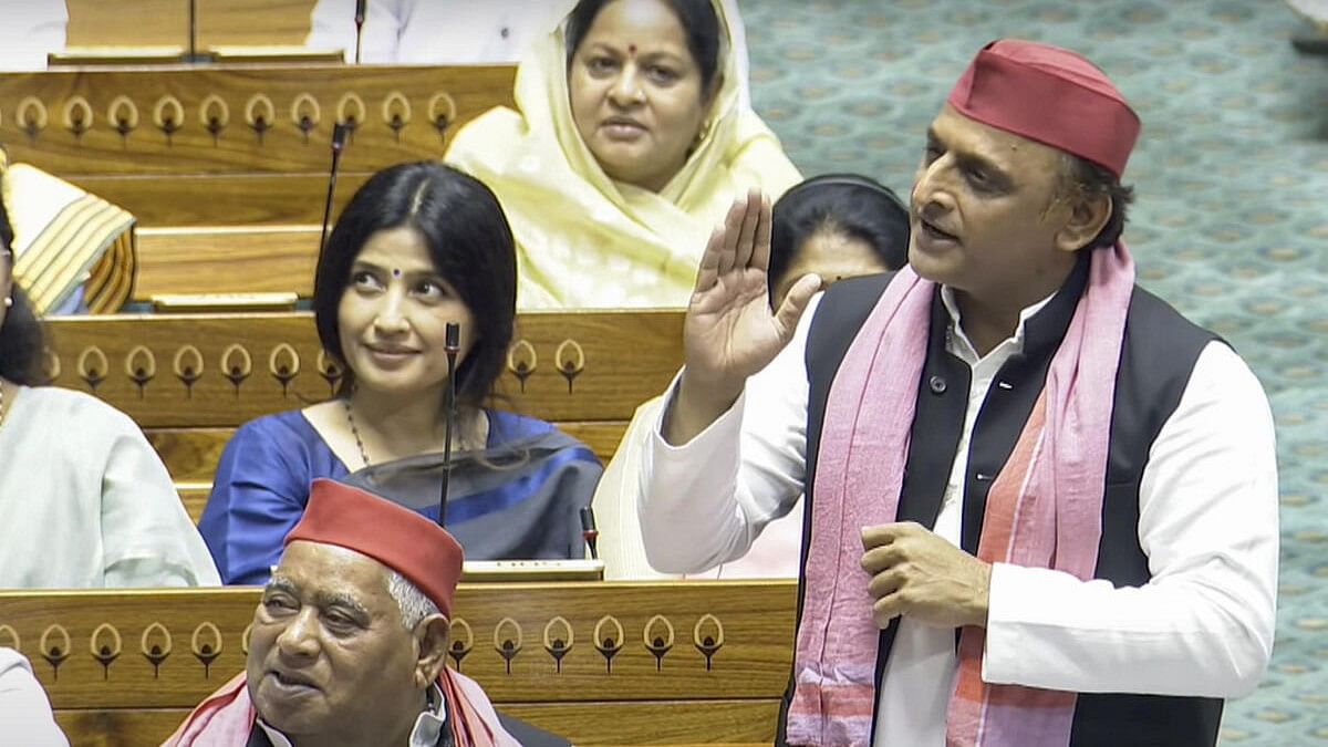 <div class="paragraphs"><p>Samajwadi Party MP Akhilesh Yadav speaks in the House during the first session of the 18th Lok Sabha, in New Delhi, Wednesday, June 26, 2024.</p></div>