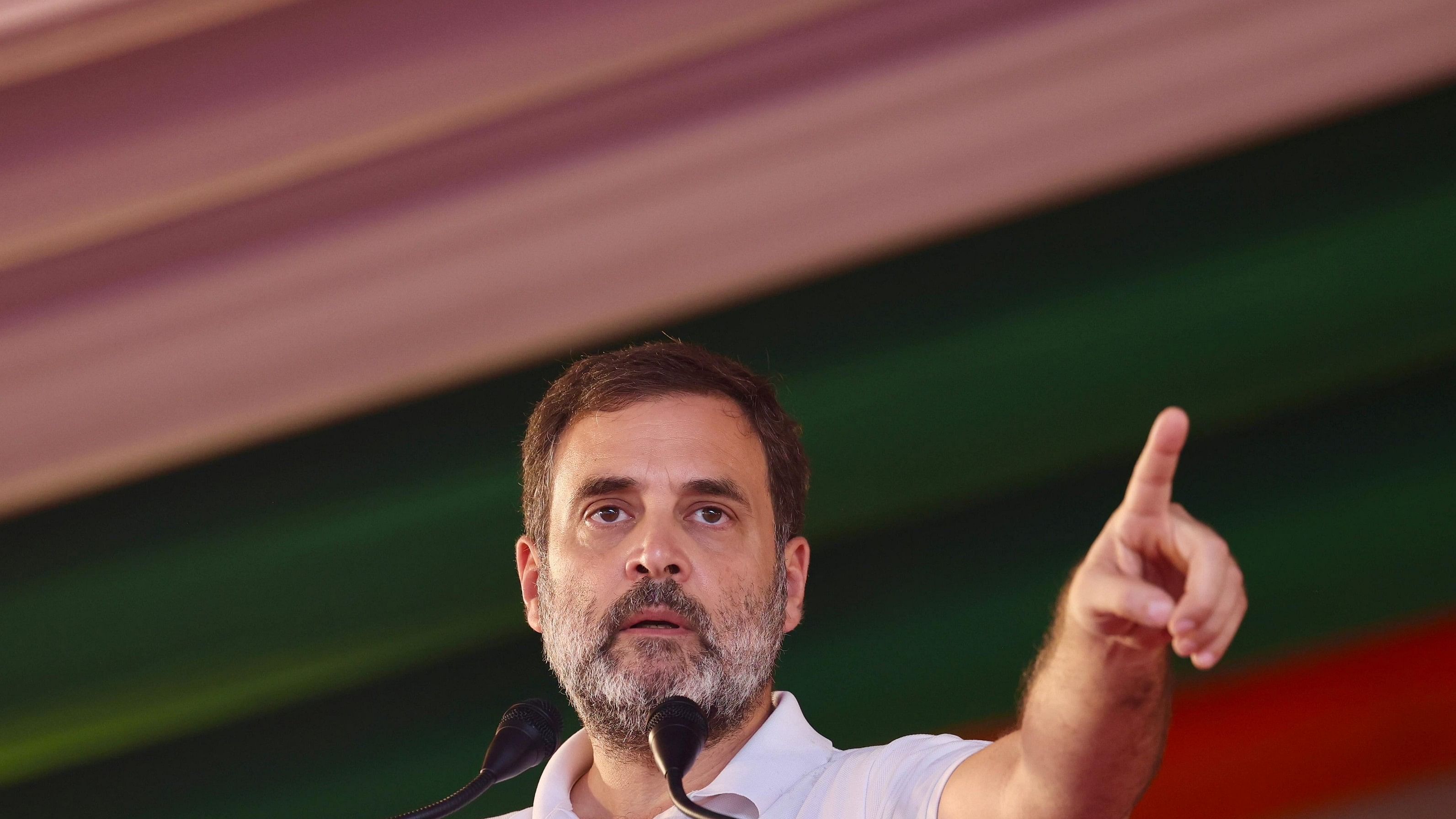 <div class="paragraphs"><p> Rae Bareli: Congress MP Rahul Gandhi addresses a public meeting, in Rae Bareli.</p></div>