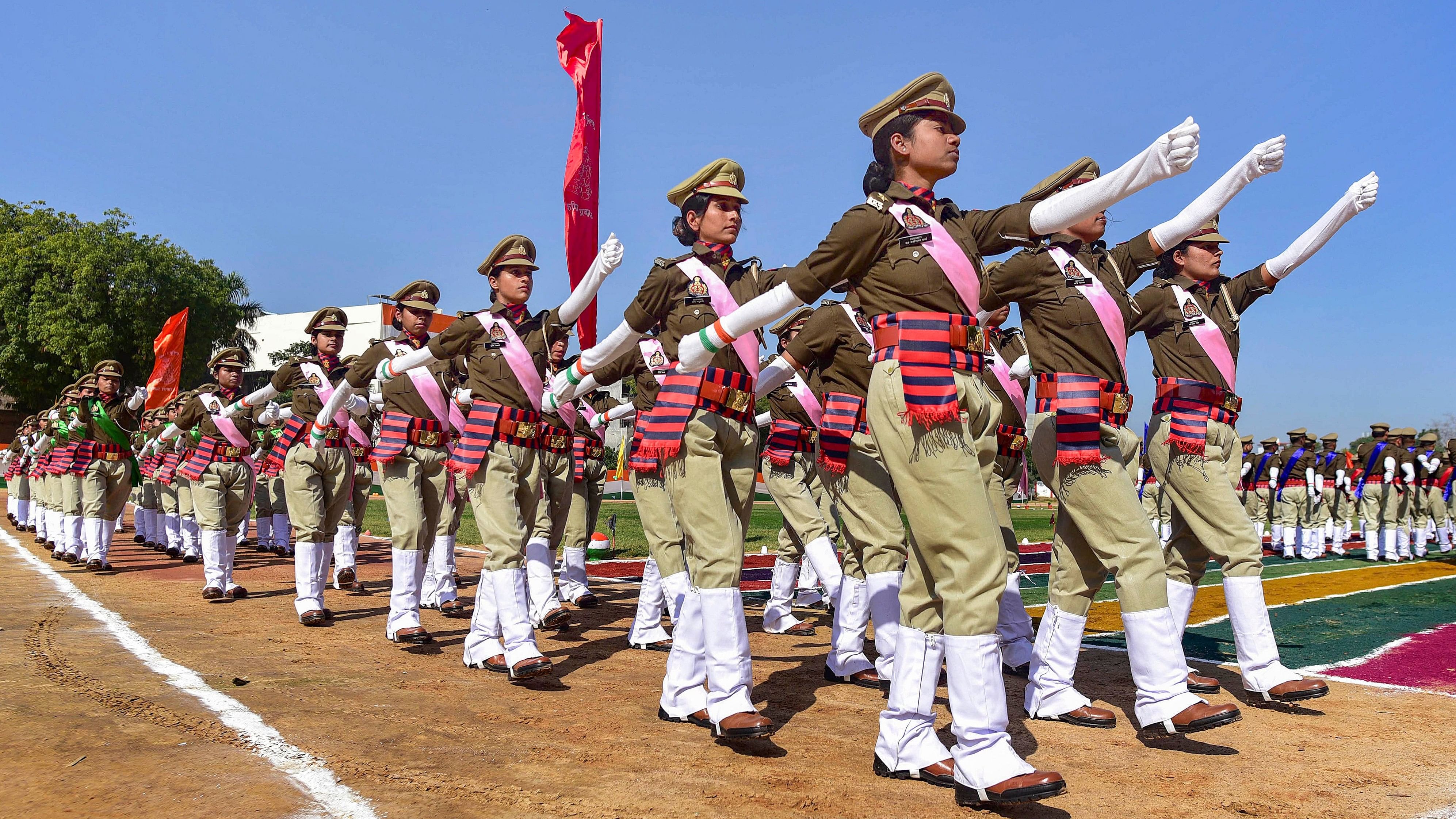 <div class="paragraphs"><p>Uttar Pradesh Assistant Sub-Inspectors take part in a passing out parade at  Police line ground, in Prayagraj.</p></div>