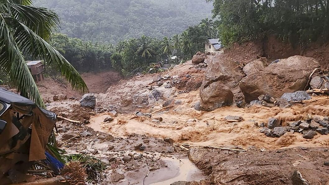 <div class="paragraphs"><p>Landslides in the hilly areas near Meppadi, in Wayanad district, Kerala.</p></div>