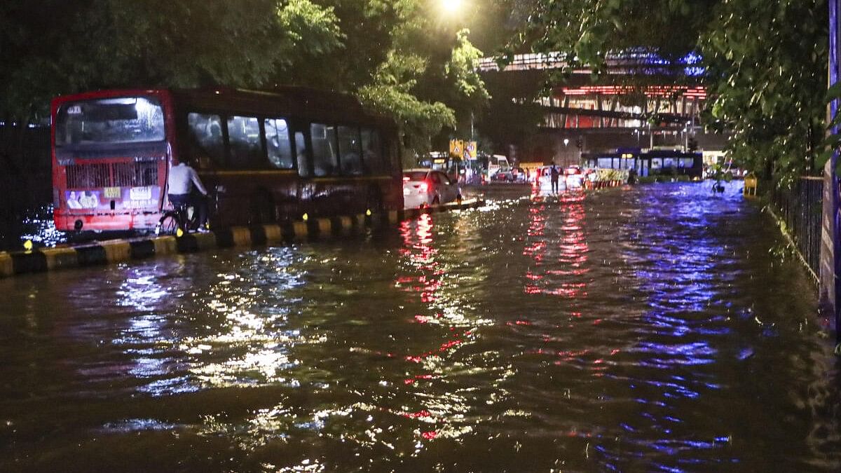 <div class="paragraphs"><p>Waterlogging near the Bharat Mandapam during rain, in New Delhi, Wednesday, July 31, 2024.</p></div>