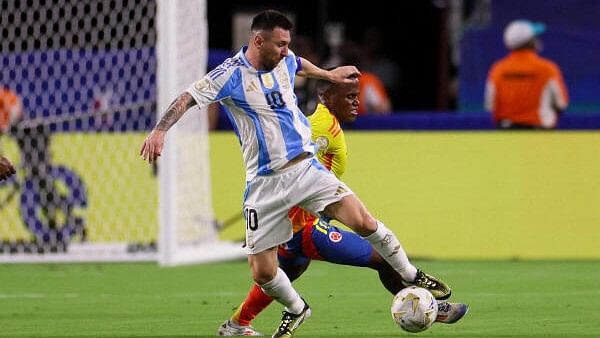 <div class="paragraphs"><p>Argentina forward Lionel Messi (10) controls the ball against Colombia in the first half during the Copa America Final at Hard Rock Stadium on July 14, 2024, Miami, US.&nbsp;</p></div>