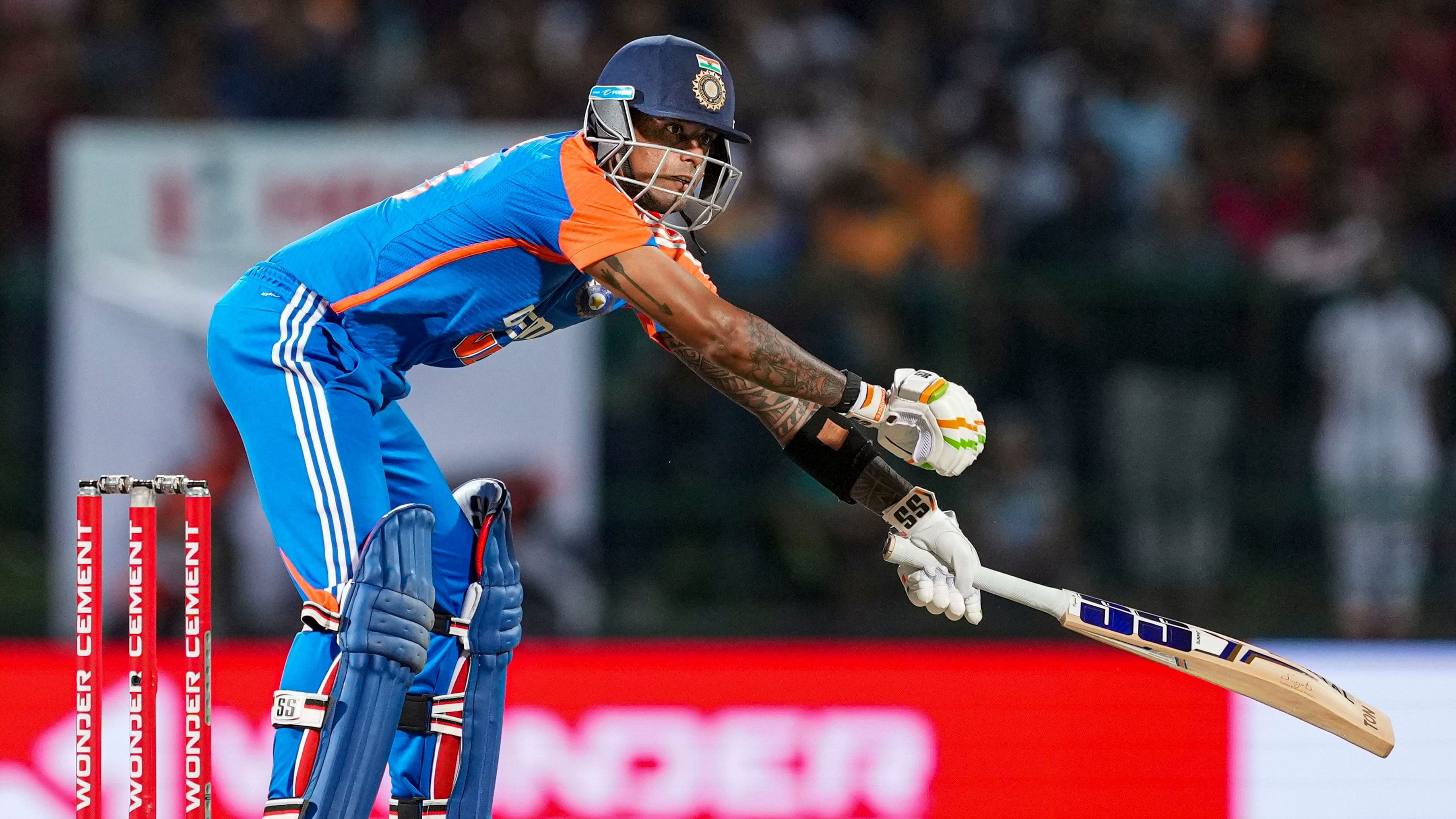 <div class="paragraphs"><p>Pallekele: India's Suryakumar Yadav plays a shot during the first T20 International cricket match of a series between India and Sri Lanka at the Pallekele International Cricket Stadium, in Pallekele, Saturday, July 27, 2024. </p></div>