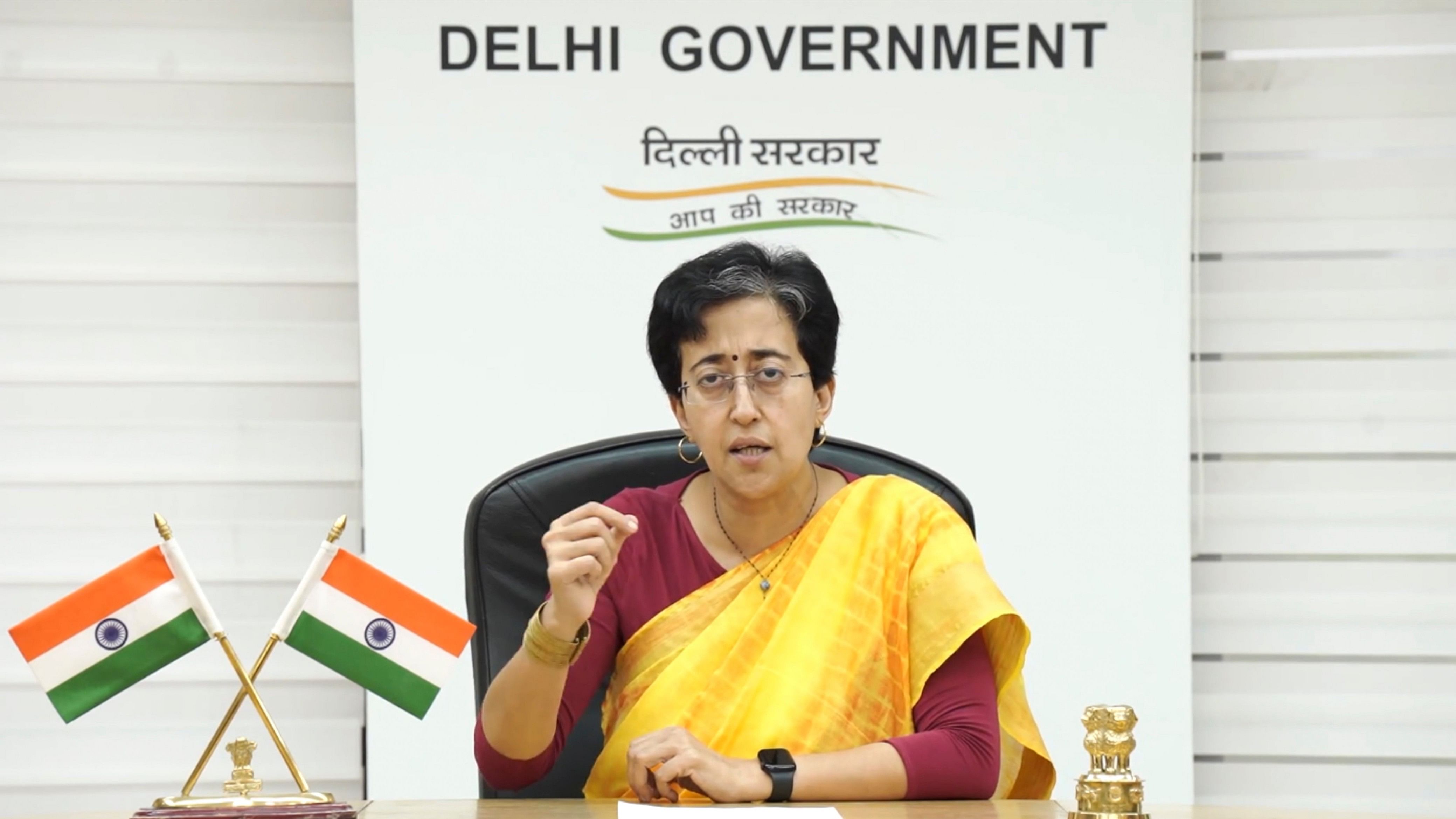 <div class="paragraphs"><p> Delhi Minister and AAP leader Atishi addresses a press conference regarding the Education Department's order of compulsory transfer of 5000 teachers of Delhi Government schools, Thursday, July 4, 2024. </p></div>