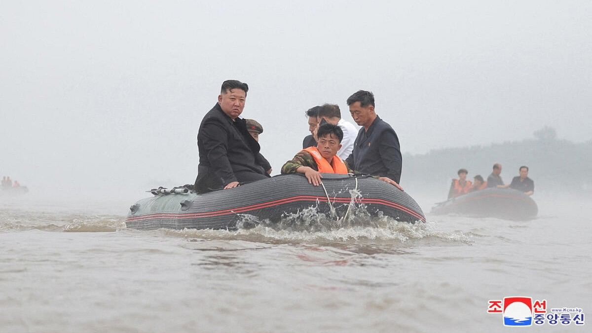 <div class="paragraphs"><p>North Korean leader Kim Jong Un and Premier Kim Tok Hun visit a flood-affected area near the border with China, in North Pyongan Province, North Korea, in this undated photo released July 31, 2024 by North Korea's official Korean Central News Agency.</p></div>