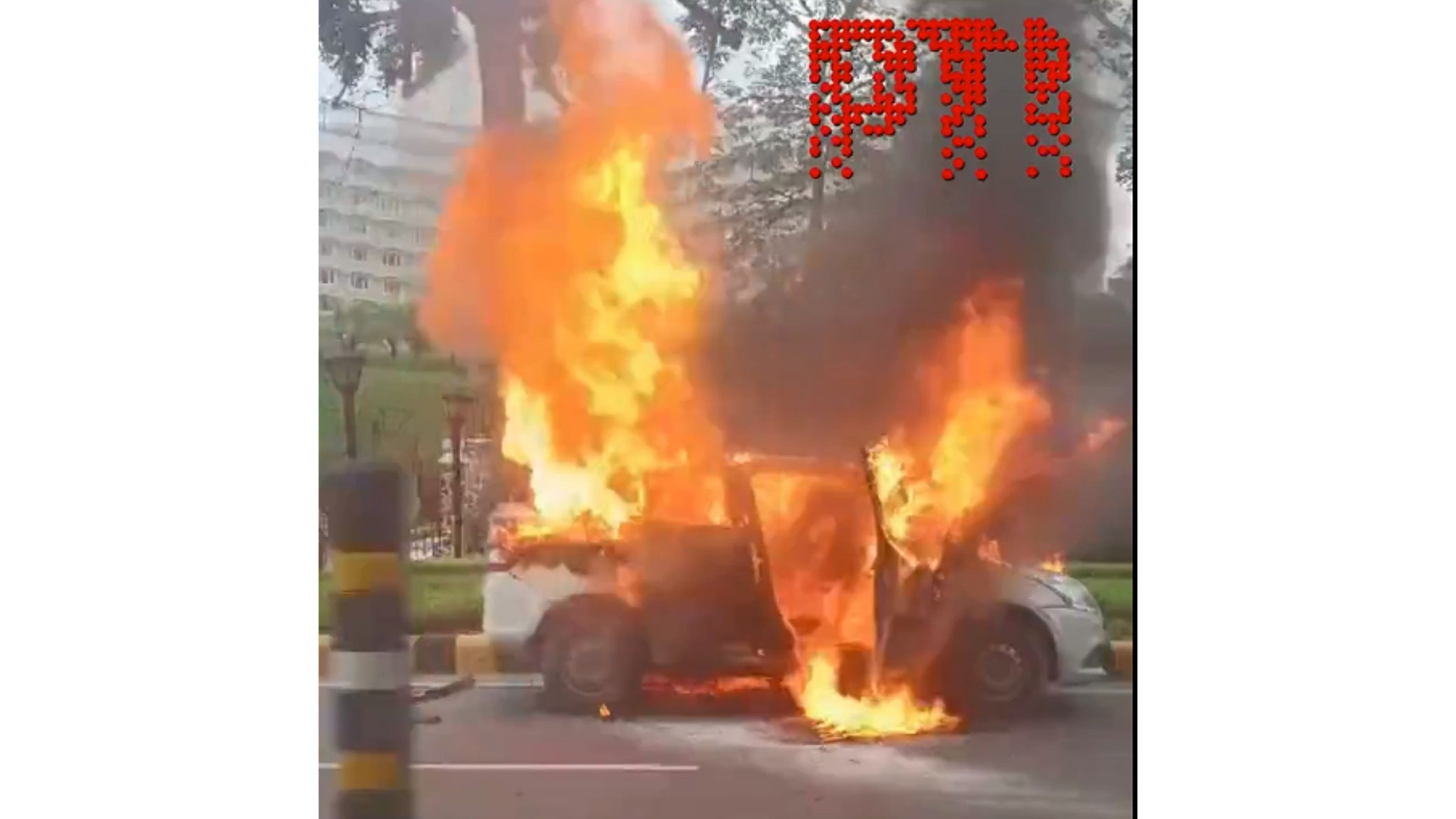 <div class="paragraphs"><p>A screengrab from the video showing the burning car.</p></div>