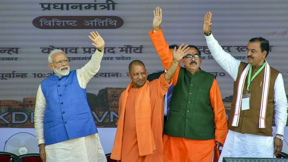 <div class="paragraphs"><p>Prime Minister Narendra Modi, Uttar Pradesh Chief Minister Yogi Adityanath and his deputy Keshav Prasad Maurya.</p></div>