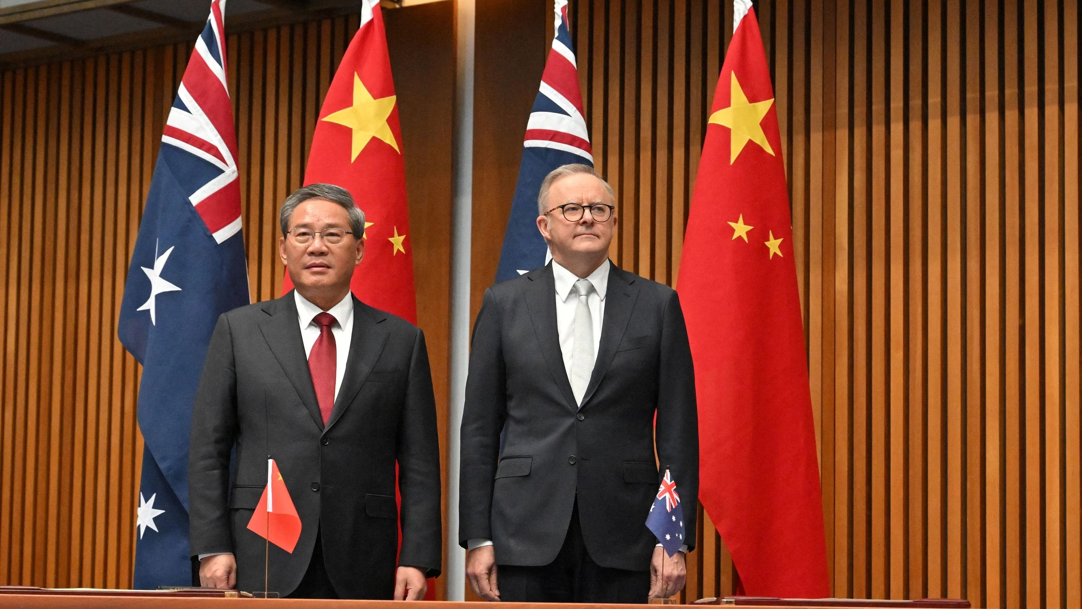 <div class="paragraphs"><p>China's Premier Li Qiang and Australia's Prime Minister Anthony Albanese at a signing ceremony.&nbsp;</p></div>