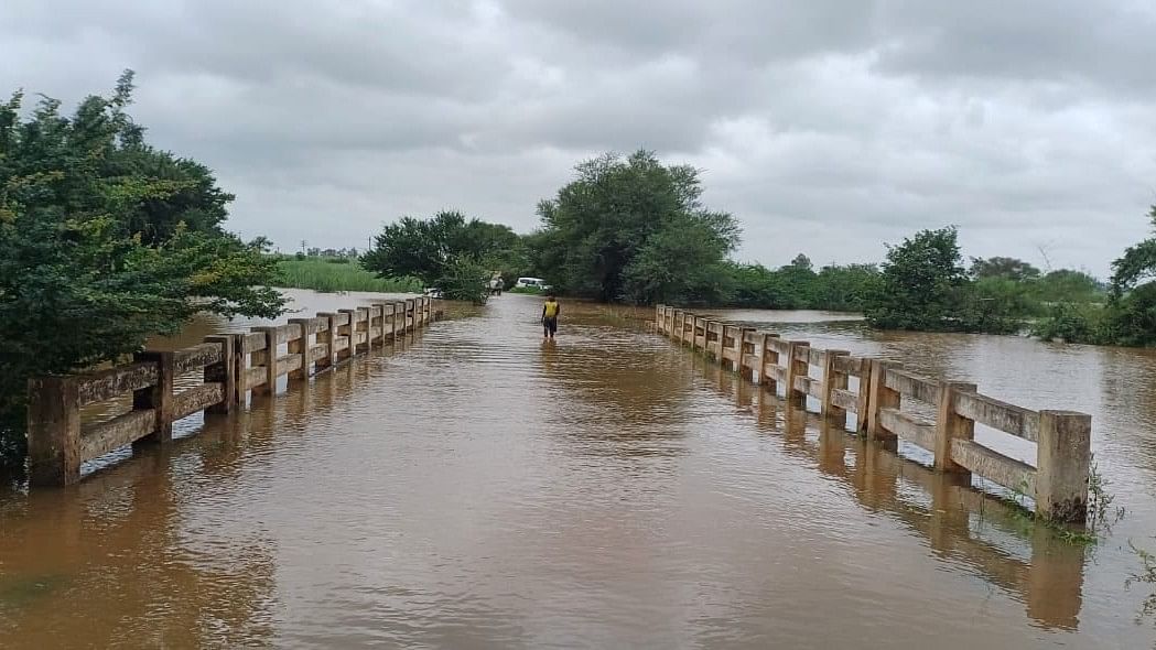 <div class="paragraphs"><p>A bridge under water in Raibag taluk of Belagavi district following floods in River Krishna on Sunday.&nbsp;</p></div>