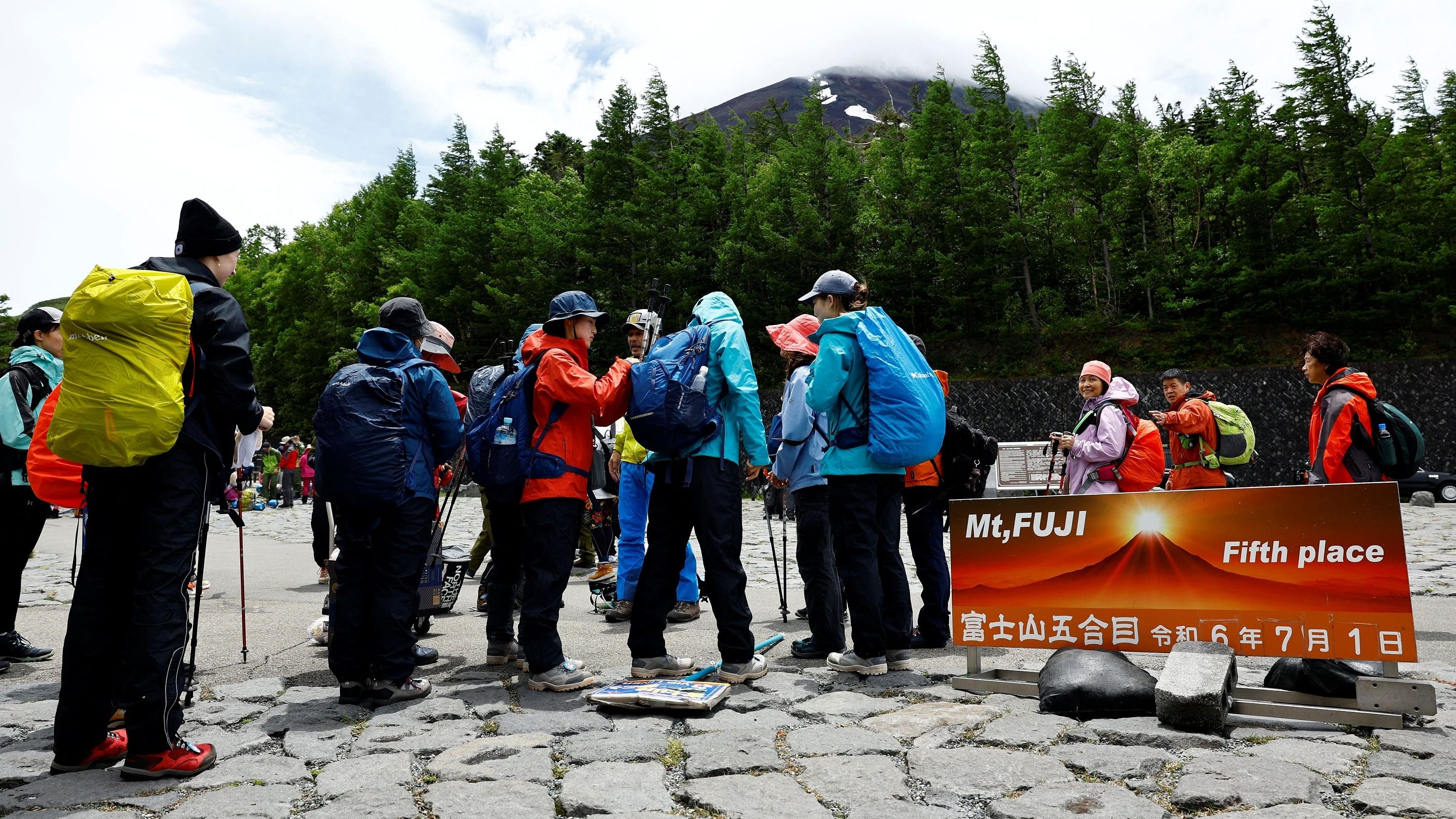 <div class="paragraphs"><p>Climbers gather  at Fuji Yoshidaguchi Trail   on the slopes of Mount Fuji, in Fujiyoshida, Yamanashi Prefecture, Japan on July 1, 2024. </p></div>