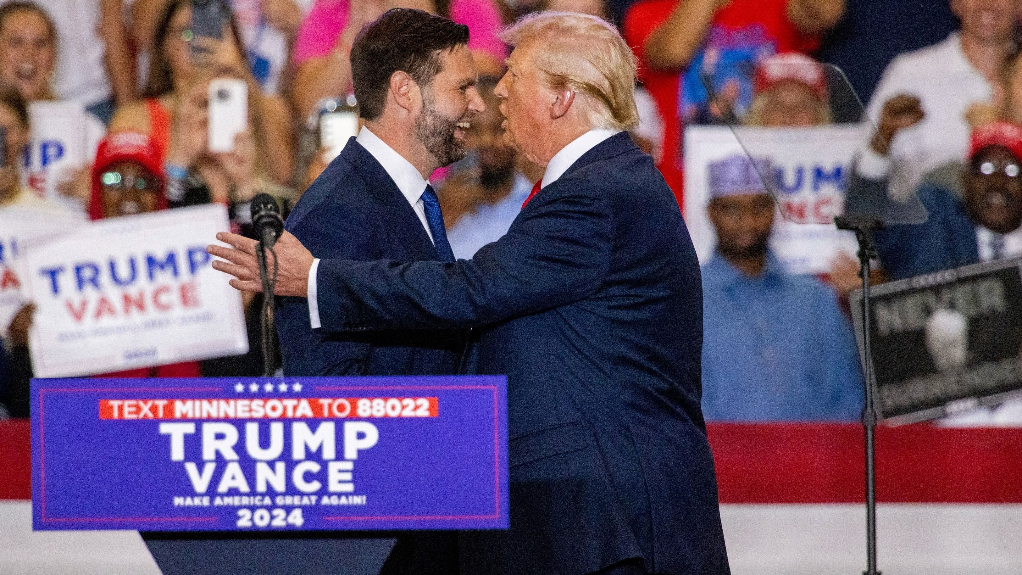 <div class="paragraphs"><p>Republican presidential nominee and former US President Donald Trump holds a rally with his vice presidential running mate US Senator J D Vance </p></div>