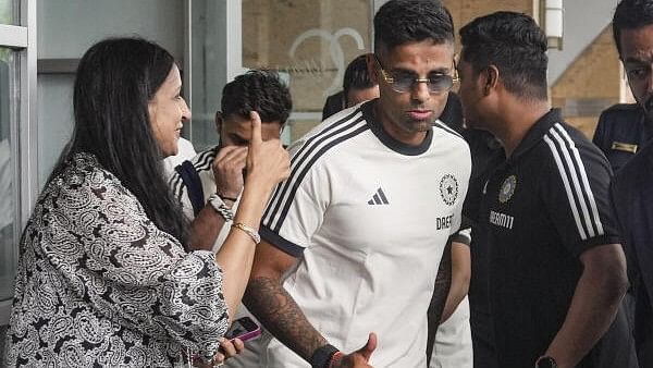 <div class="paragraphs"><p>Indian men's cricket T20I captain Suryakumar Yadav leaves for the Sri Lanka tour, in Mumbai.&nbsp;</p></div>