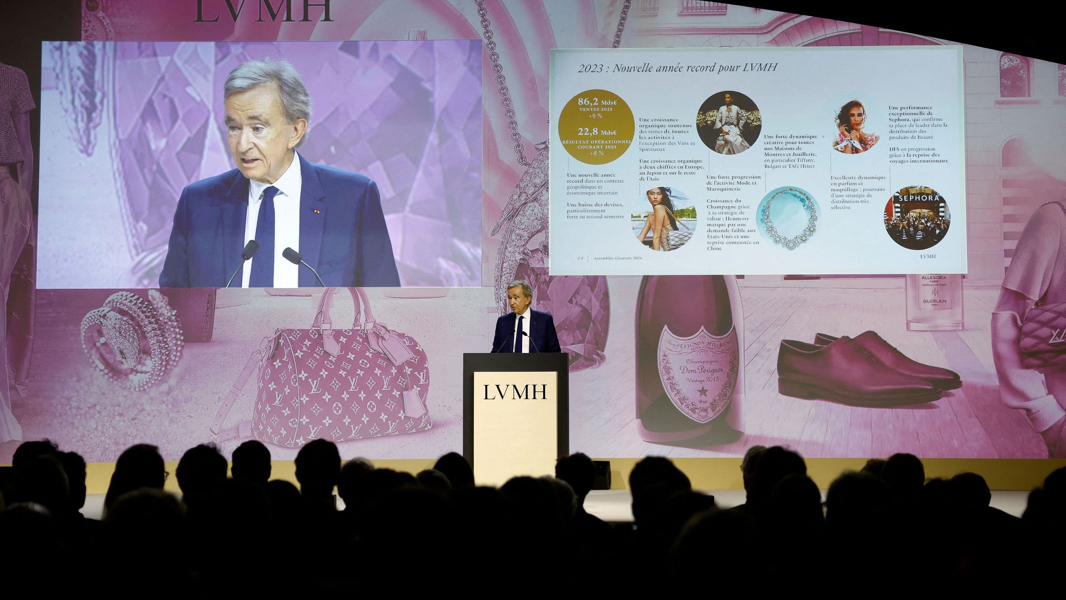 <div class="paragraphs"><p>A file photo showing Bernard Arnault, Chairman and Chief Executive Officer of LVMH Moet Hennessy Louis Vuitton, speaking during the company's annual shareholders meeting in Paris, France on April 18, 2024. </p></div>