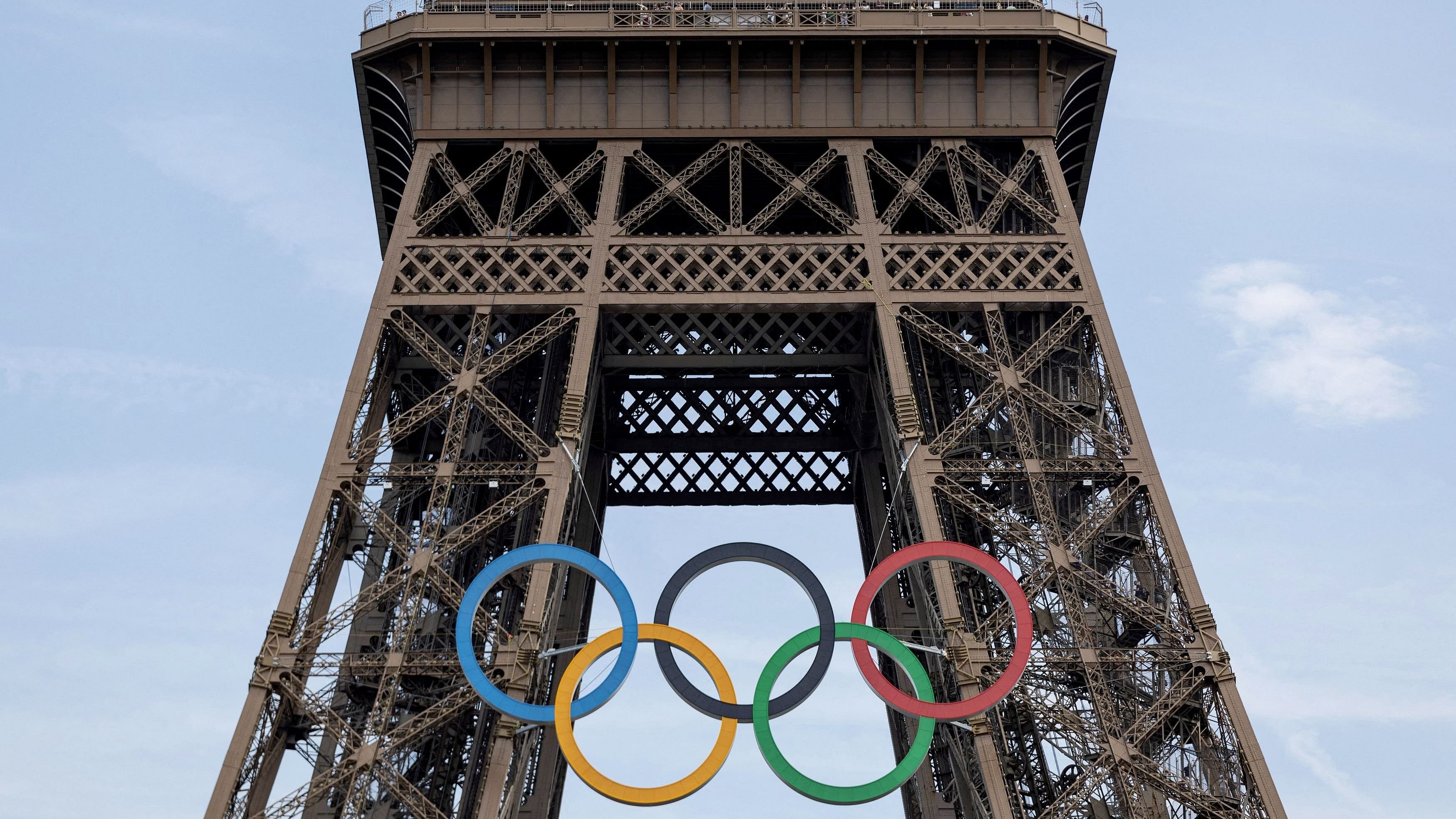 <div class="paragraphs"><p> Olympic rings are pictured on the Eiffel tower ahead of Paris 2024.</p></div>