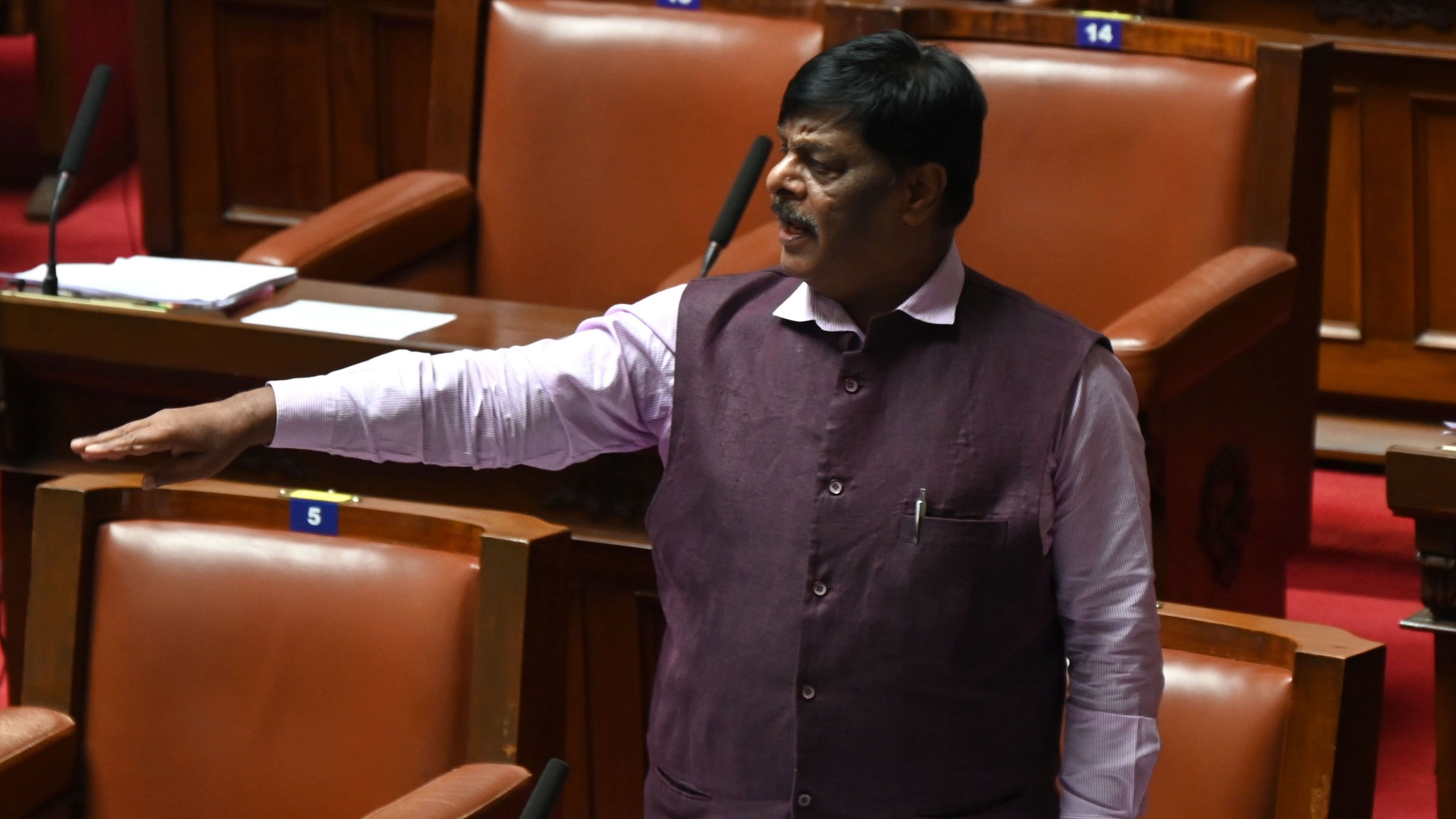 <div class="paragraphs"><p>Social Welfare Minister H C Mahadevappa replies to a question in Legislative Council at Vidhana Soudha on Friday. </p></div>