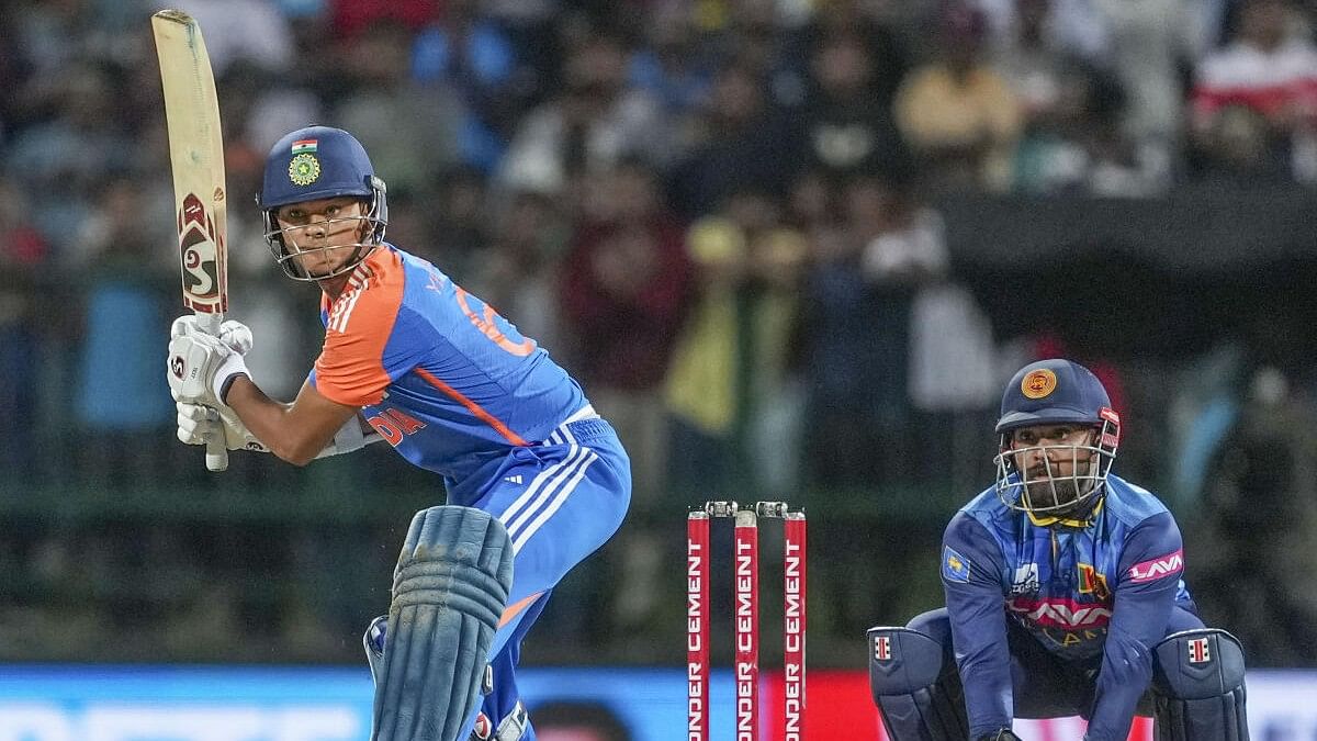 <div class="paragraphs"><p>Yashasvi Jaiswal plays a shot during the second T20 match against Sri Lanka at Pallekele.</p></div>