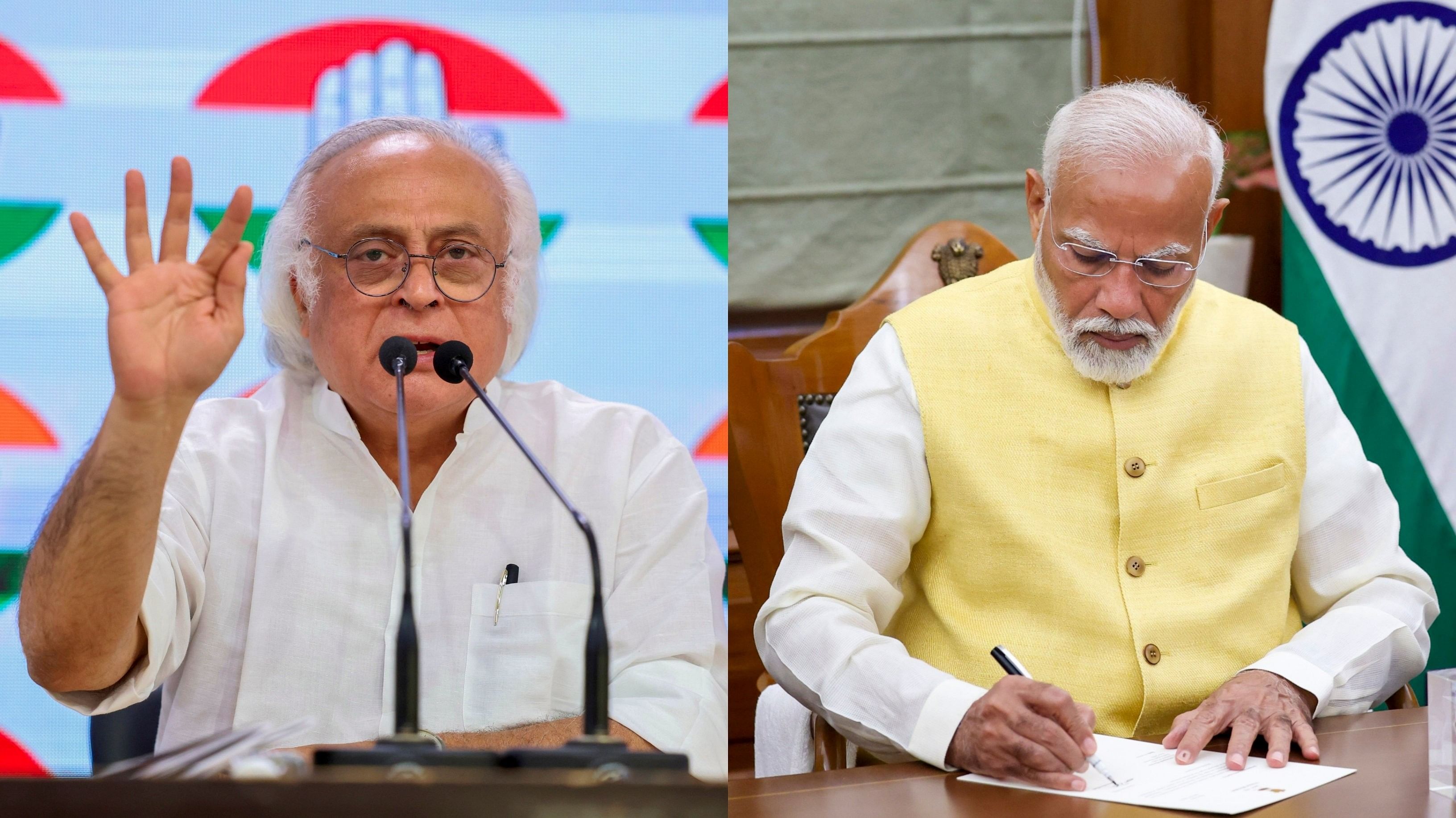 <div class="paragraphs"><p>Congress general secretary Jairam Ramesh (L) and Prime Minister Narendra Modi (R).</p></div>