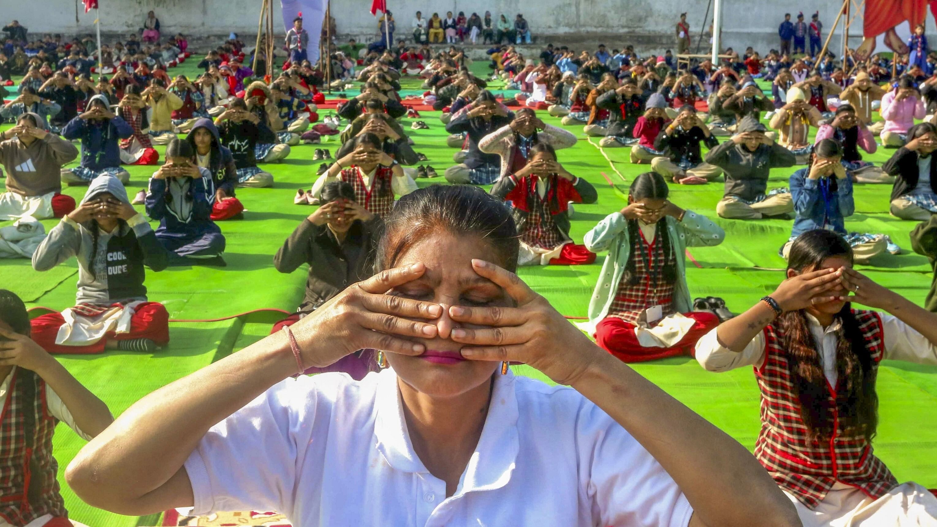 <div class="paragraphs"><p>Children perform morning yoga sun salutations (Surya Namaskar) at a school. Representative image.</p></div>