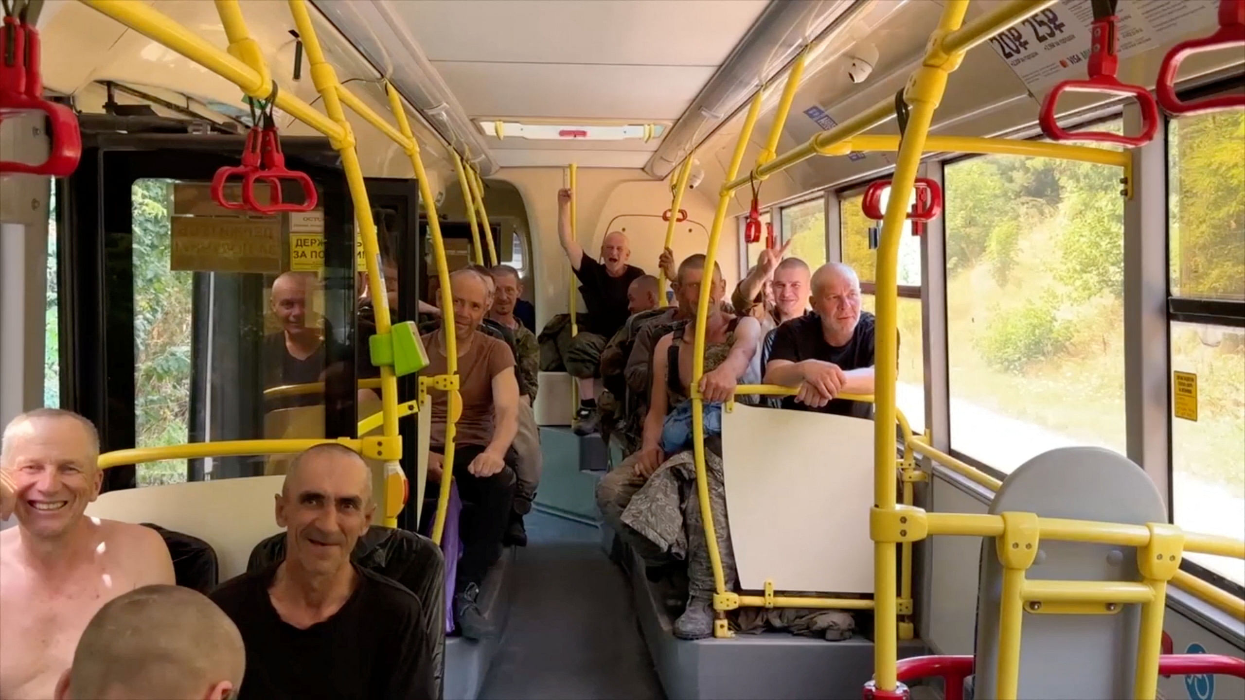 <div class="paragraphs"><p>A still image from a video, released by the Russian Defence Ministry, shows what it said to be captured Russian service personnel in a bus following the latest exchange of prisoners with Ukraine.&nbsp;</p></div>