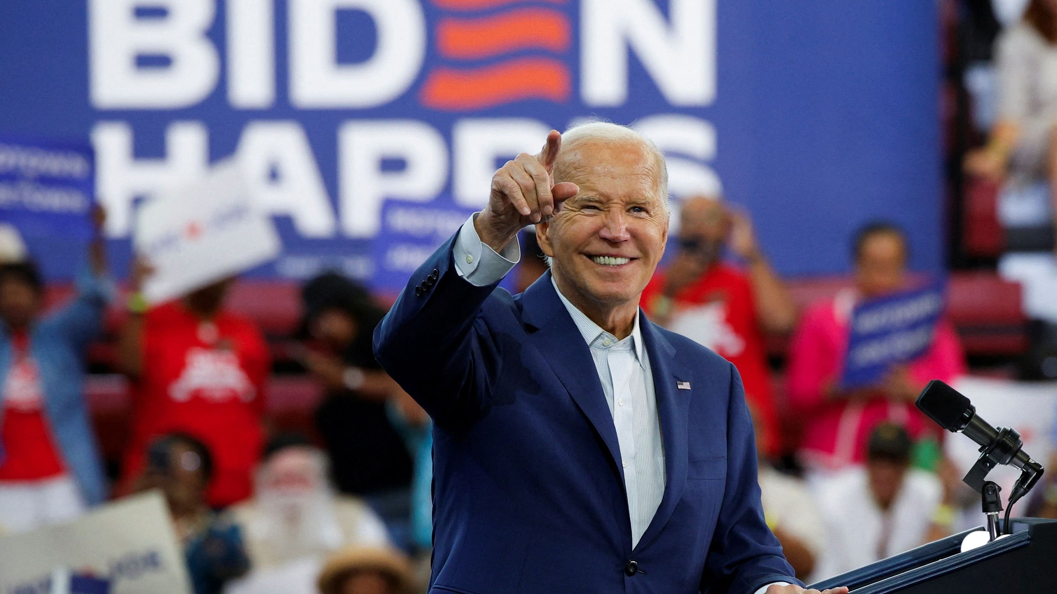 <div class="paragraphs"><p>US President Joe Biden reacts to the audience during a campaign stop in Detroit, Michigan, US, July 12, 2024.</p></div>